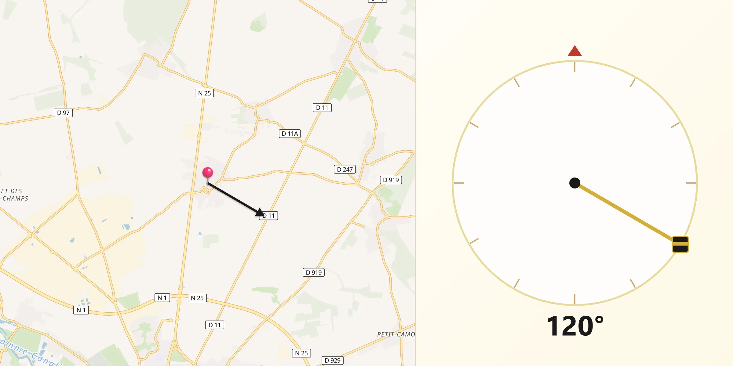 Direction vers la Qibla depuis Poulainville