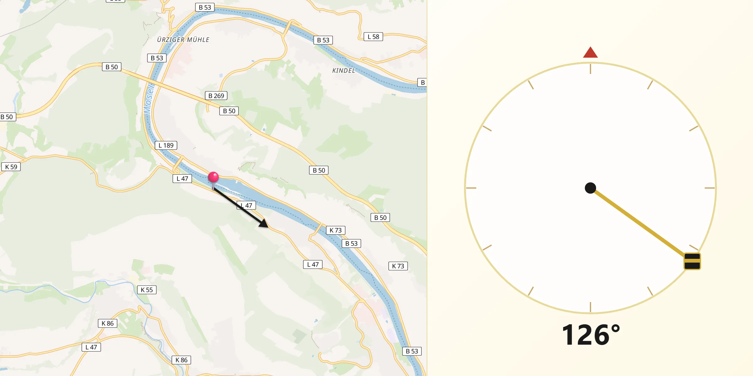 Qibla-Richtung von Zeltingen-Rachtig