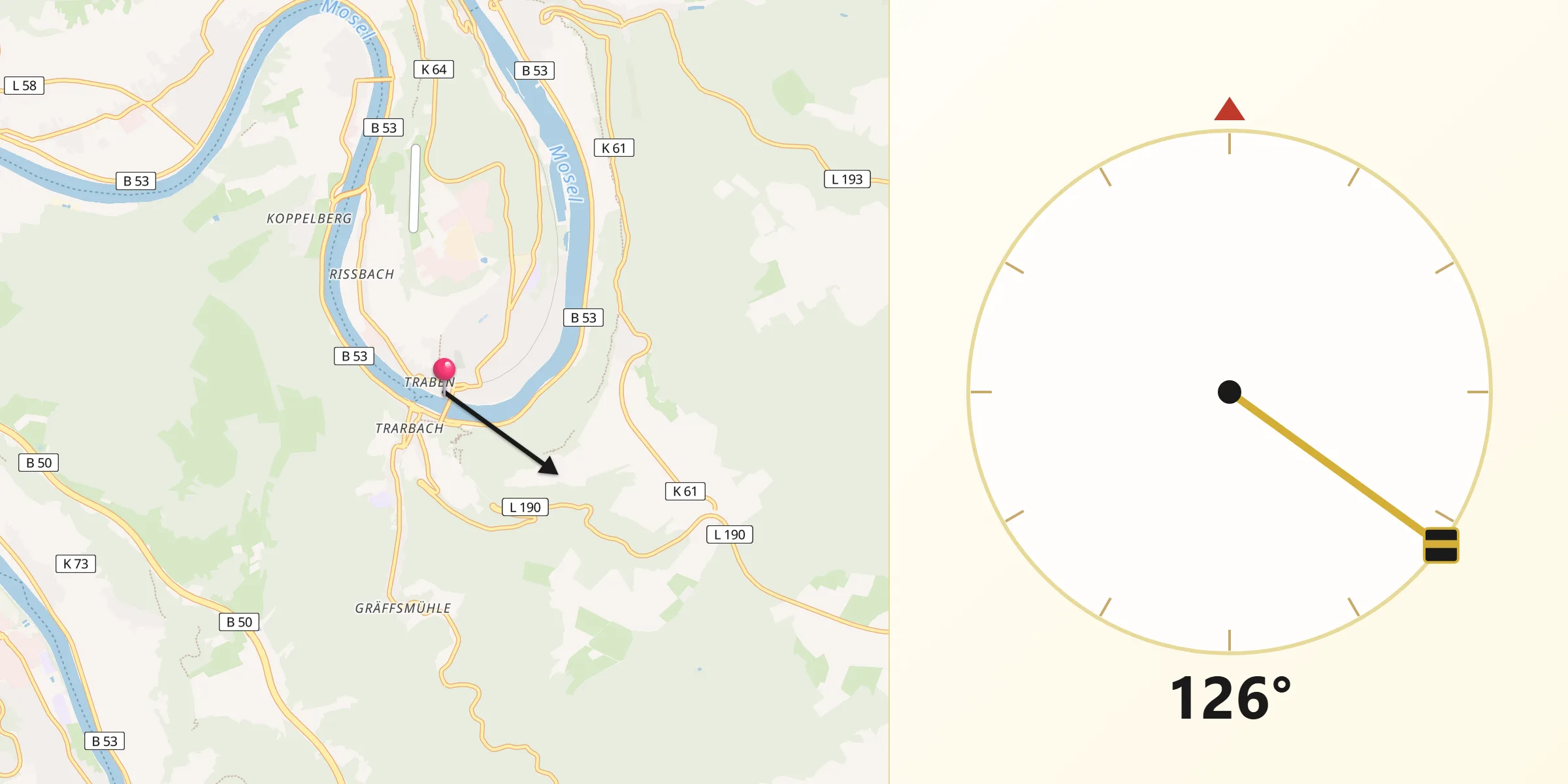 Qibla-Richtung von Traben-Trarbach