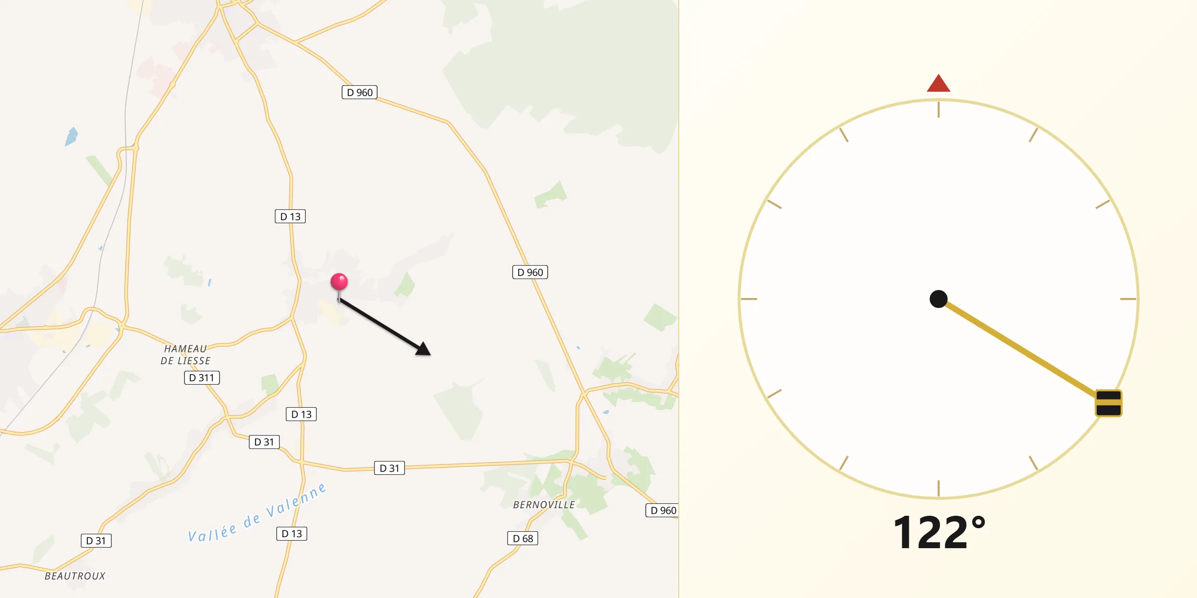 Direction vers la Qibla depuis Seboncourt