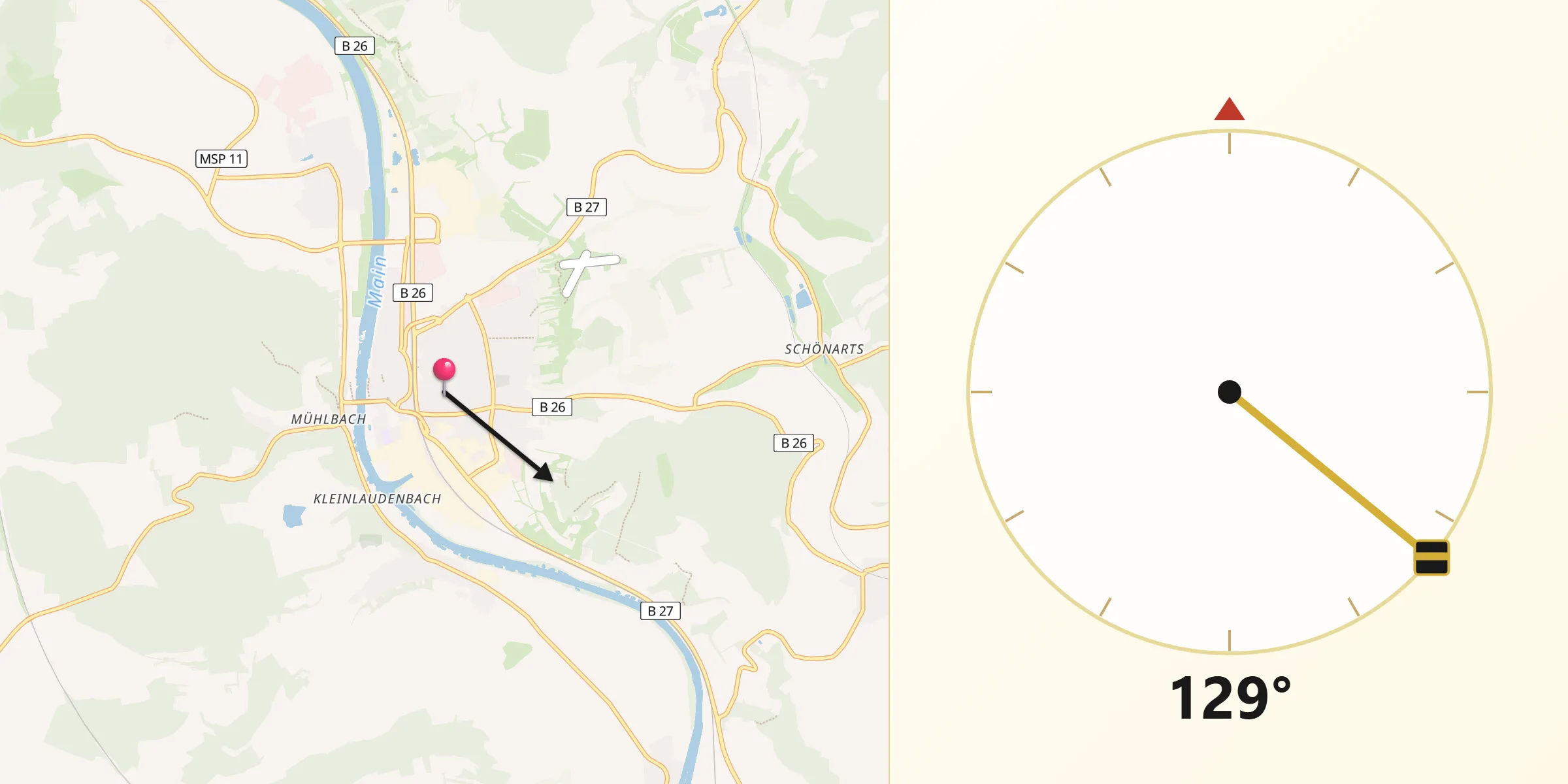 Qibla-Richtung von Karlstadt