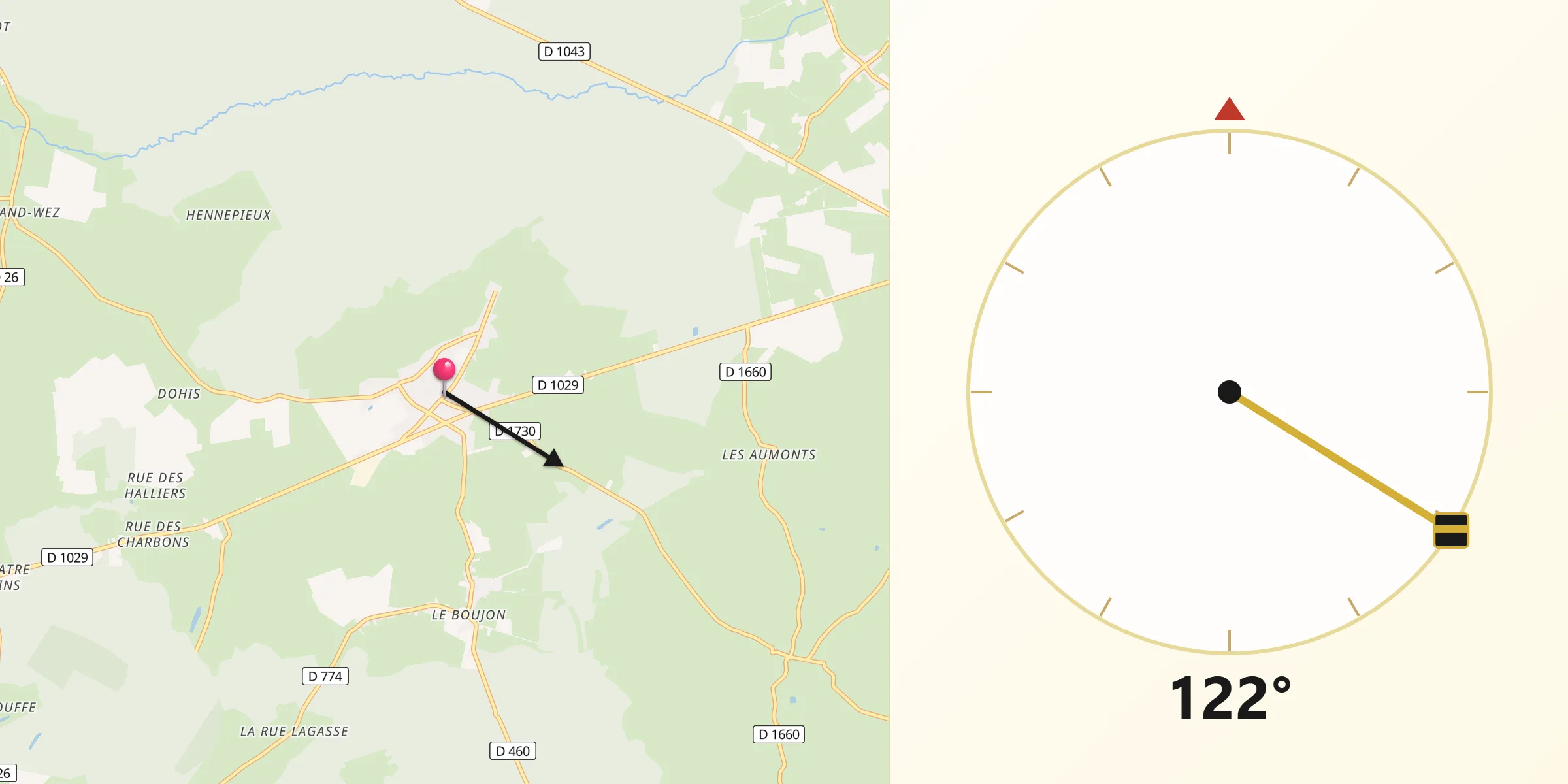 Direction vers la Qibla depuis Buironfosse