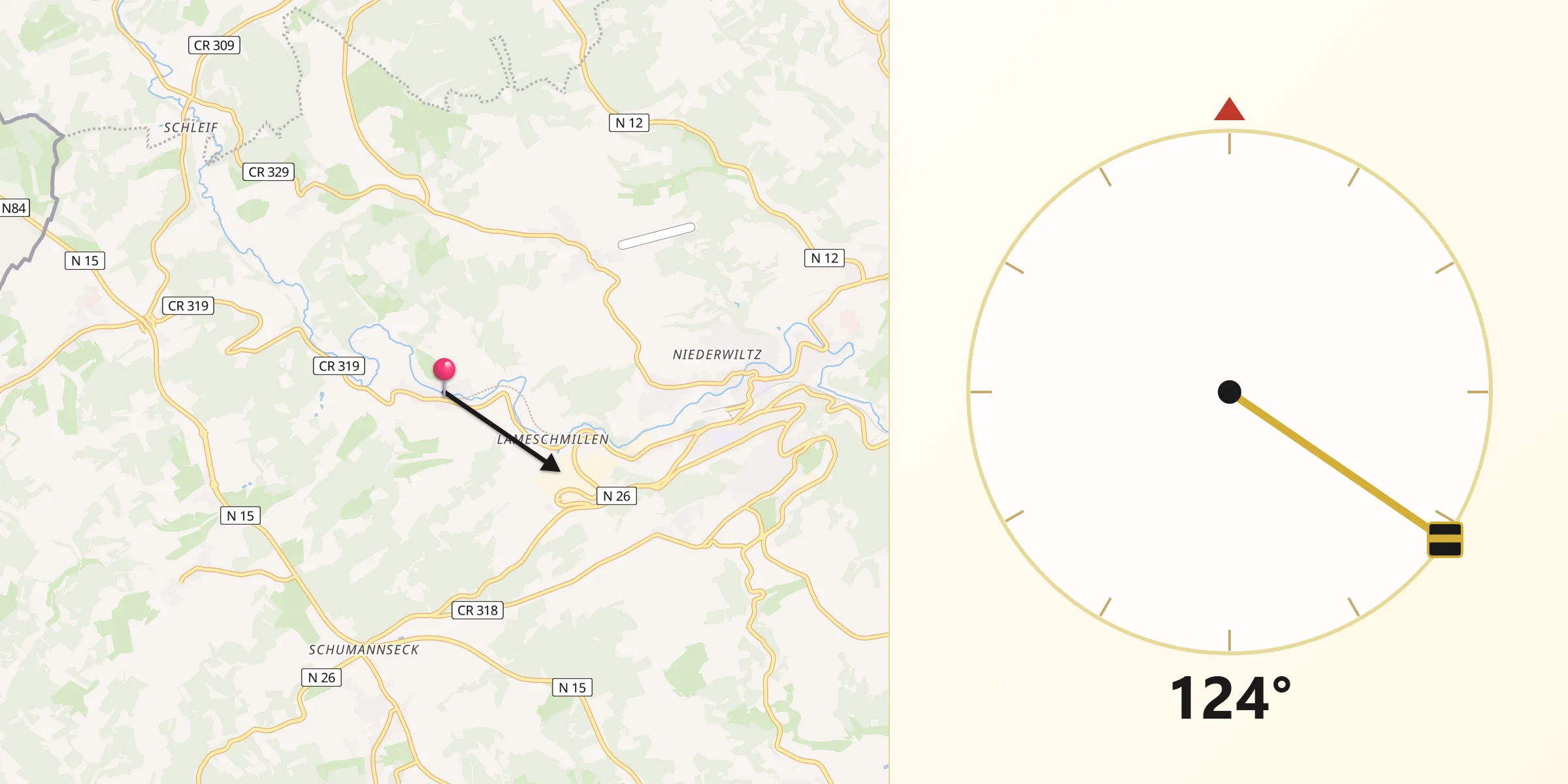Direction vers la Qibla depuis Winseler