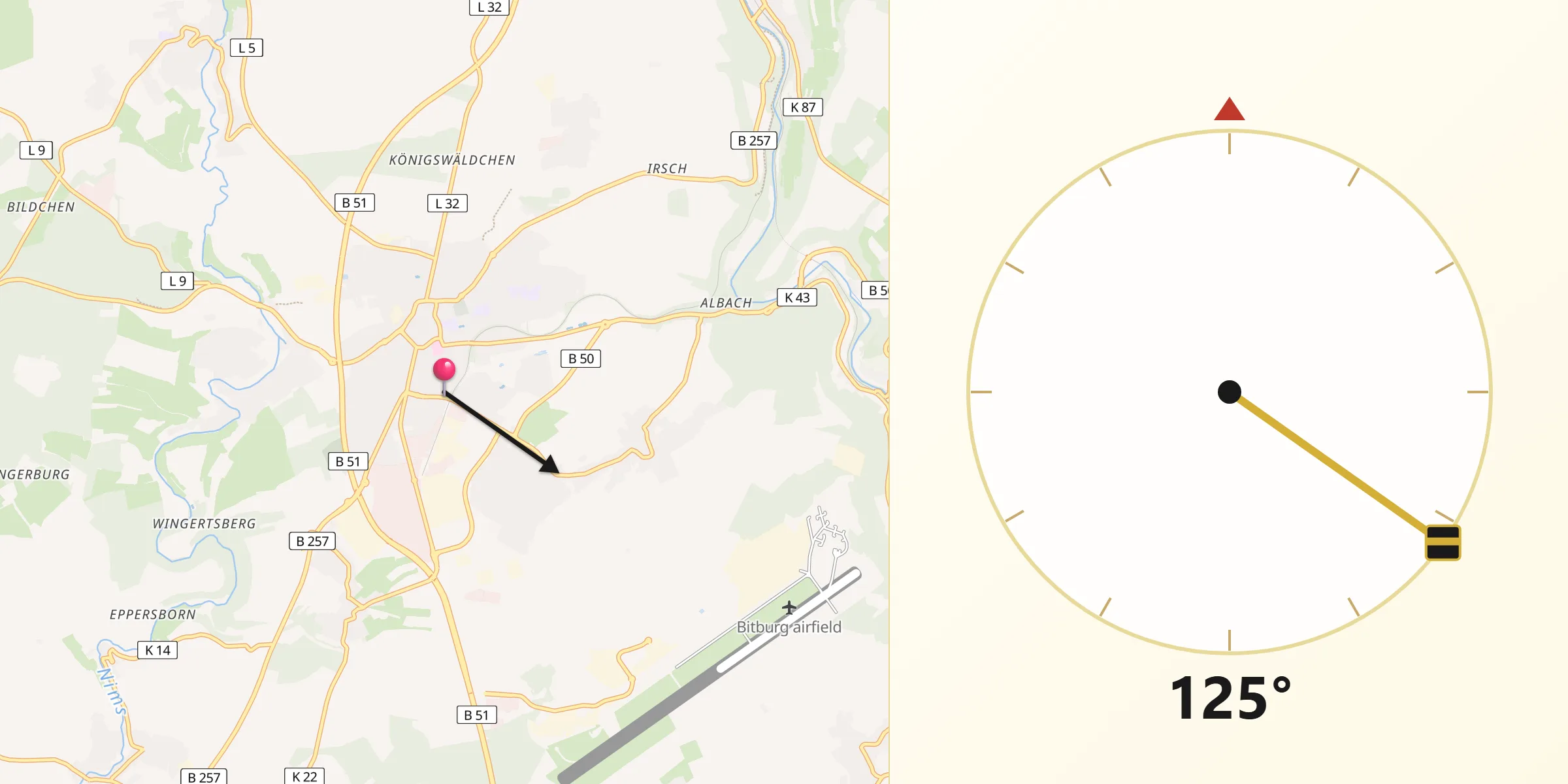 Qibla-Richtung von Bitburg