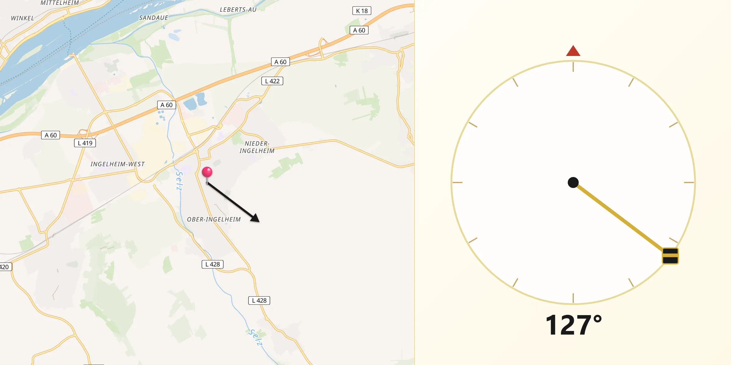Qibla-Richtung von Ingelheim am Rhein