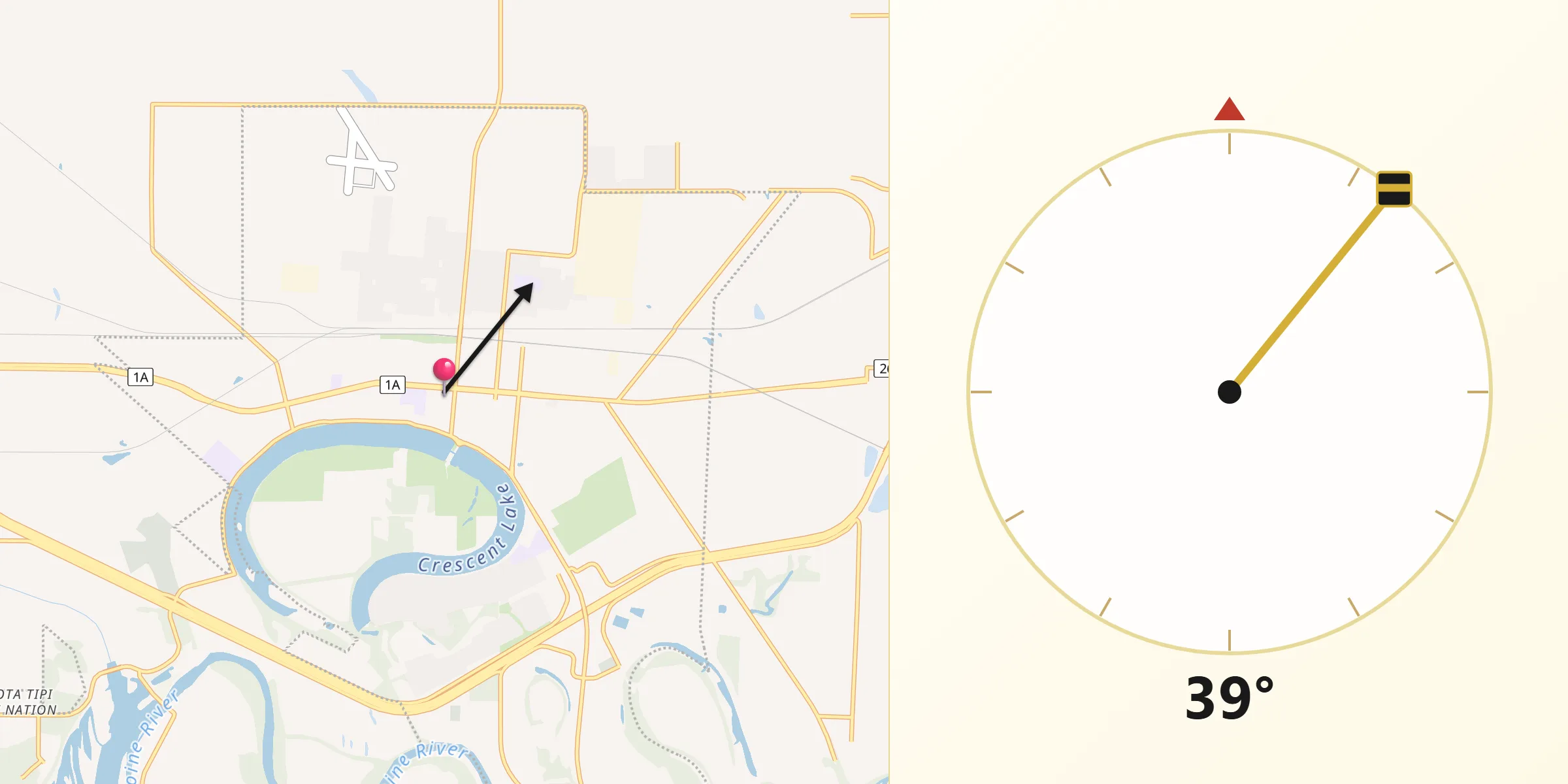 Qibla Direction from Portage la Prairie