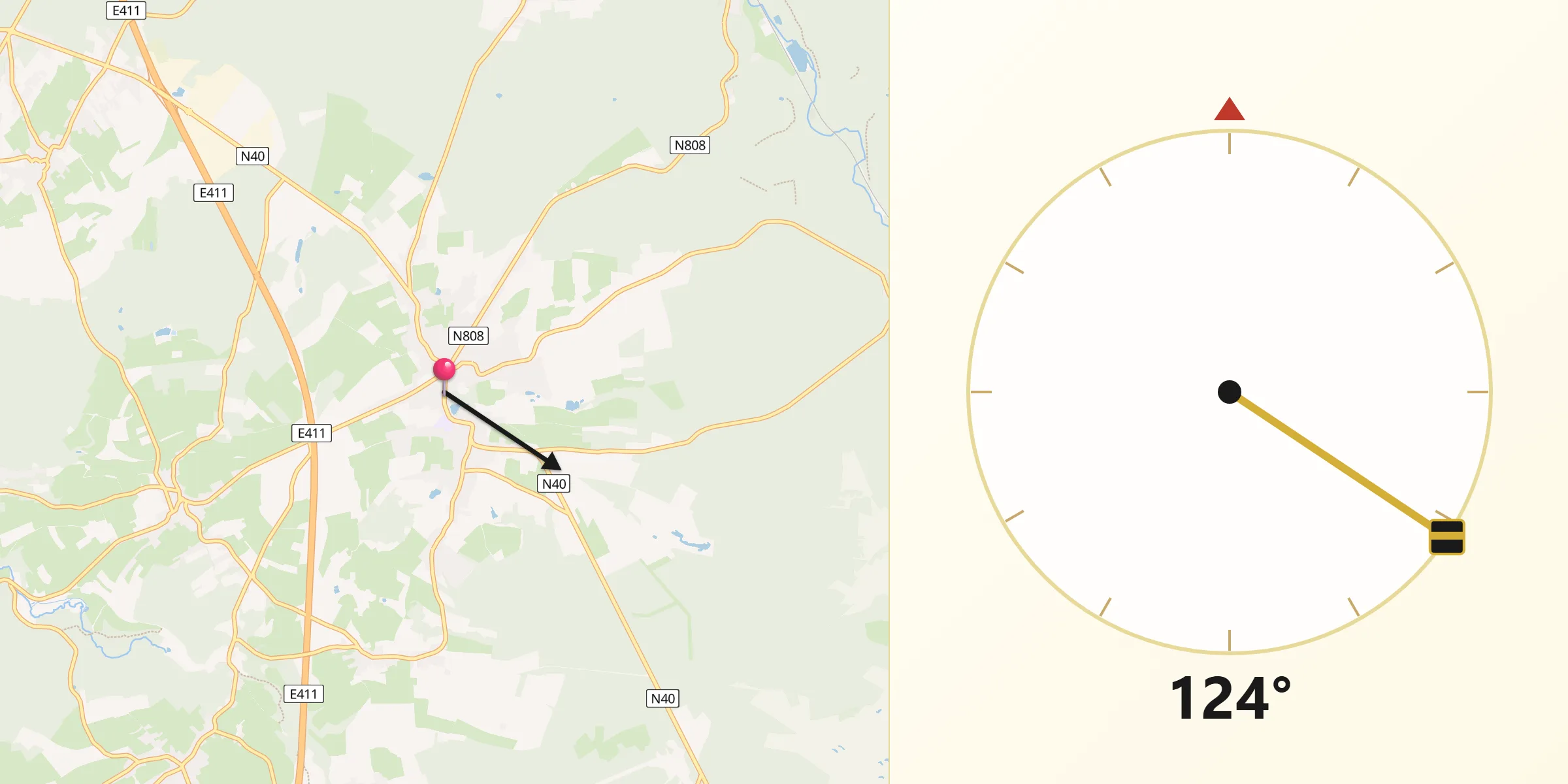 Direction vers la Qibla depuis Libin