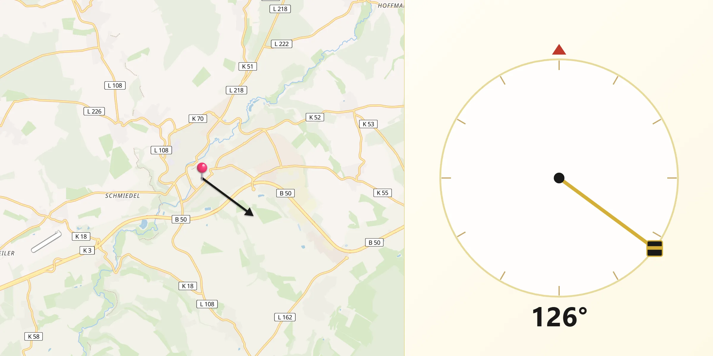 Qibla-Richtung von Simmern