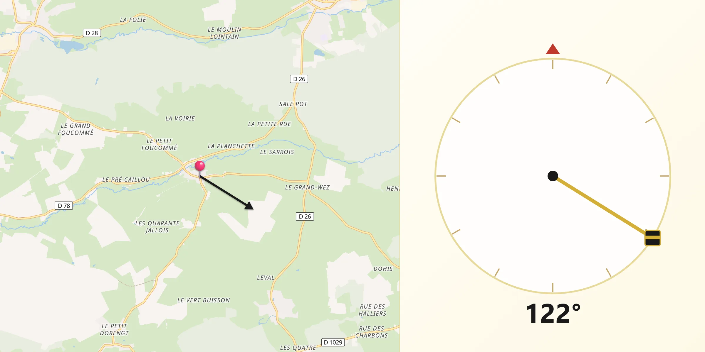 Direction vers la Qibla depuis Esquéhéries
