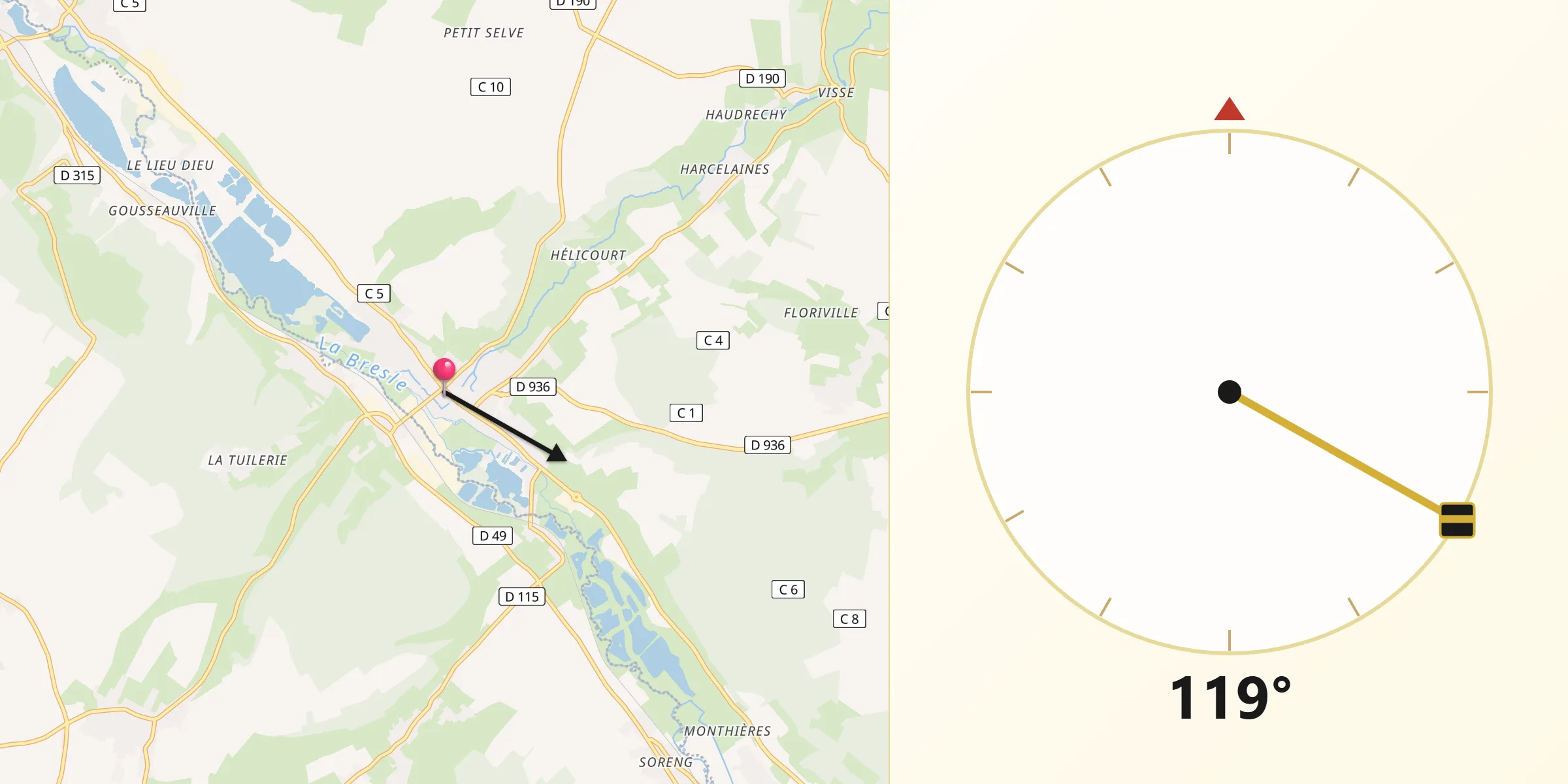 Direction vers la Qibla depuis Gamaches
