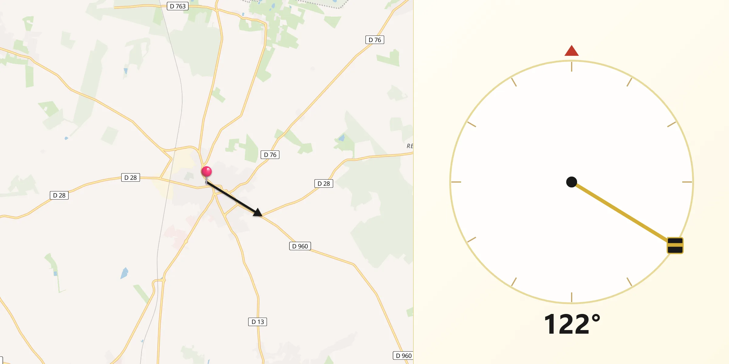 Direction vers la Qibla depuis Bohain-en-Vermandois