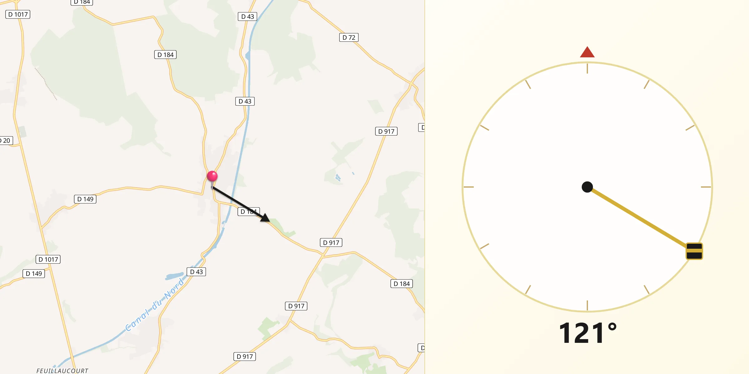 Direction vers la Qibla depuis Moislains