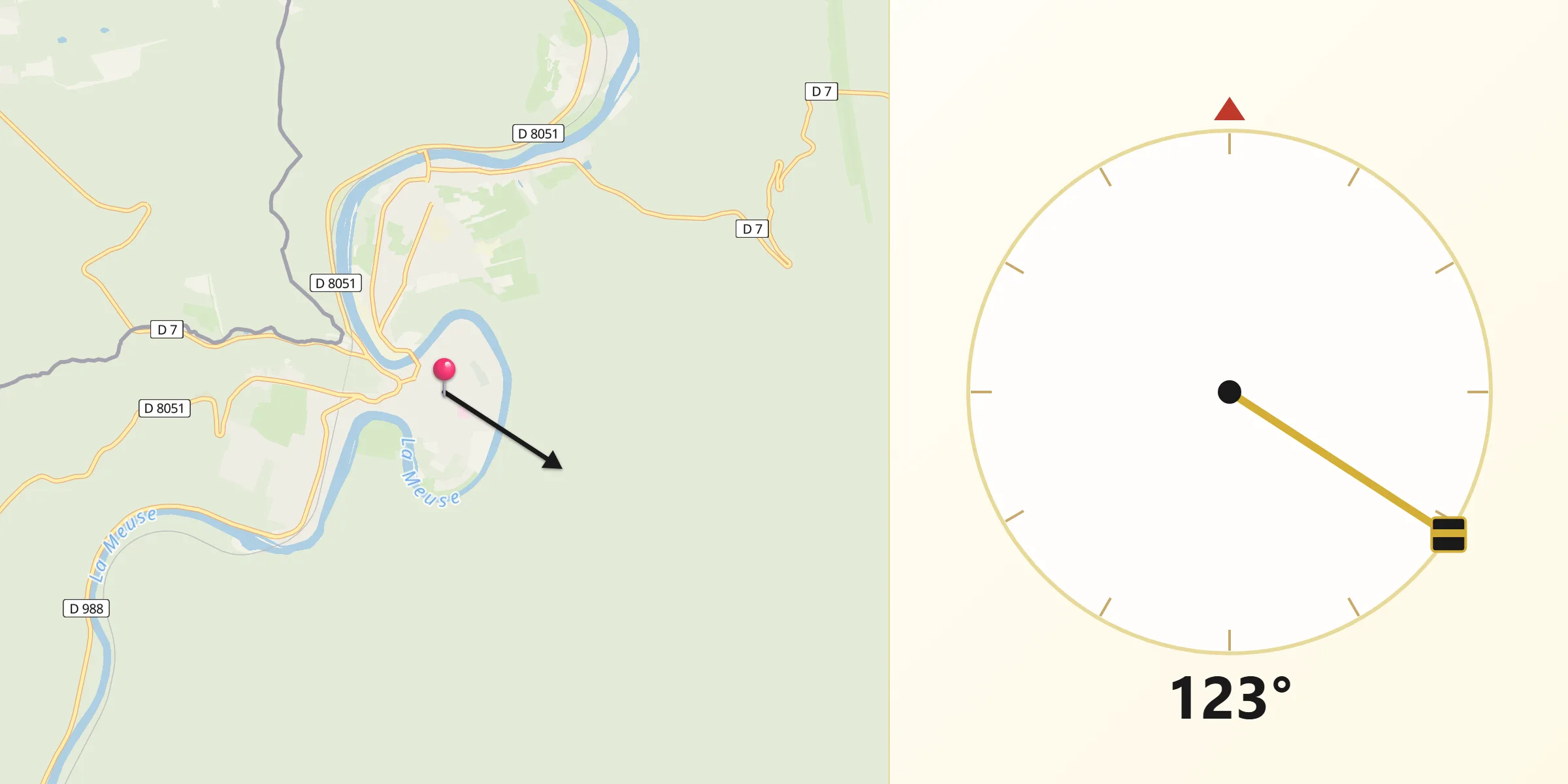 Direction vers la Qibla depuis Fumay