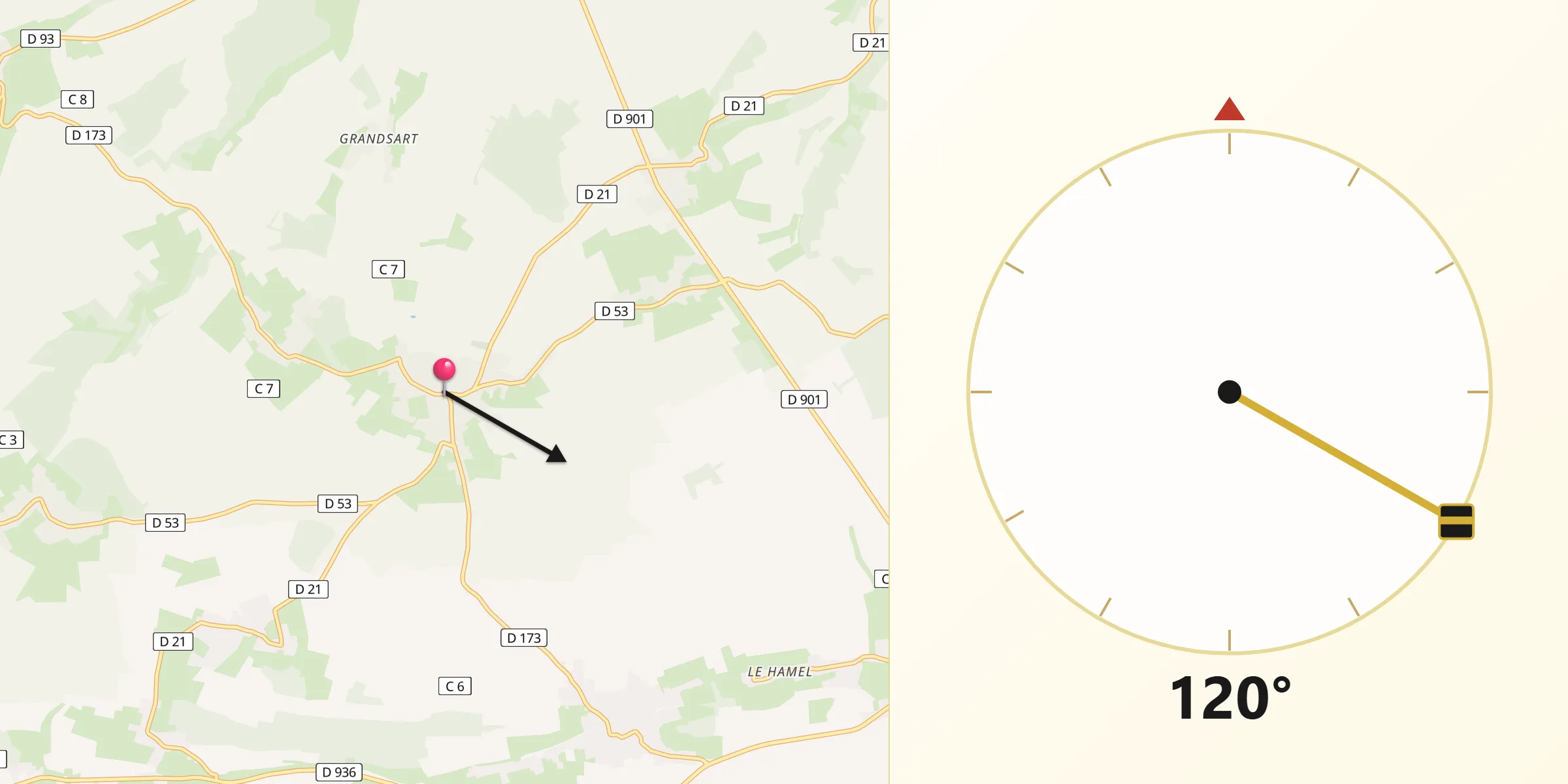 Direction vers la Qibla depuis Hallencourt