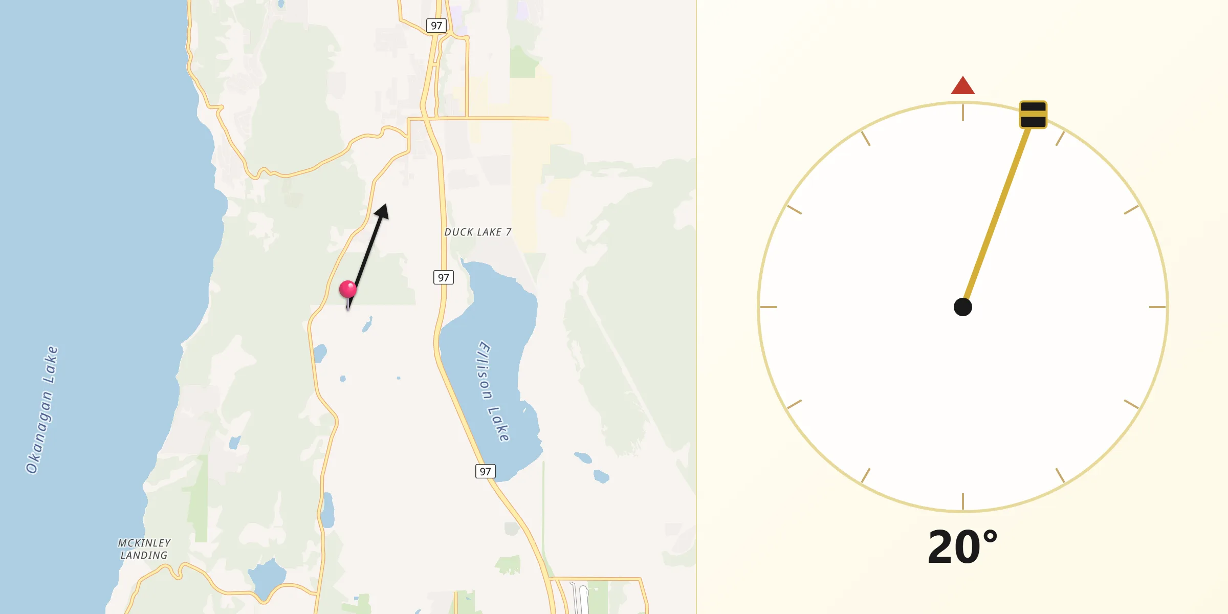 Qibla Direction from Regional District of Central Okanagan