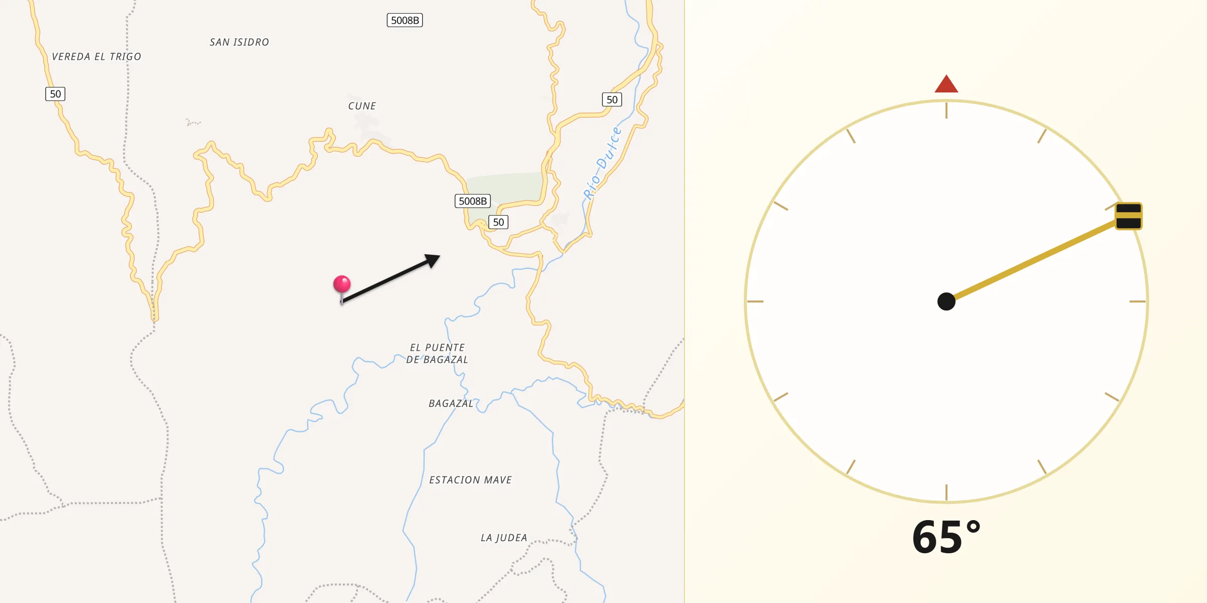 Dirección de la Qibla desde Villeta