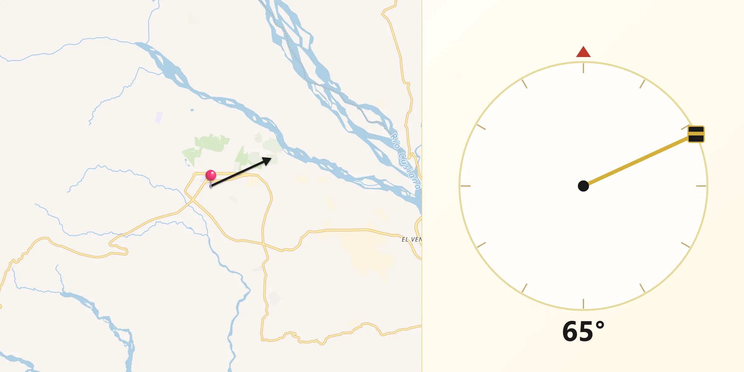 Dirección de la Qibla desde Tauramena