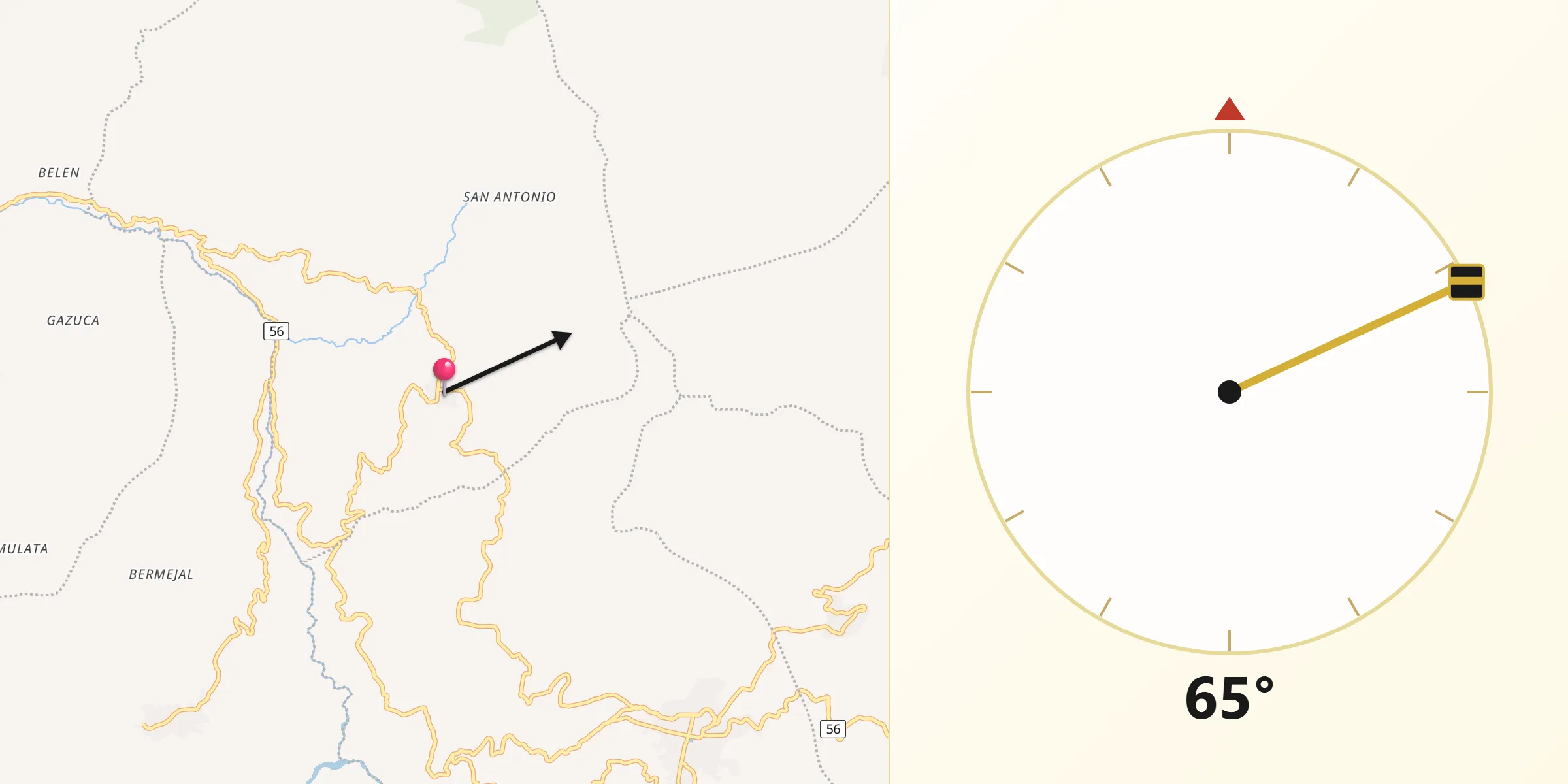 Dirección de la Qibla desde Tibirita