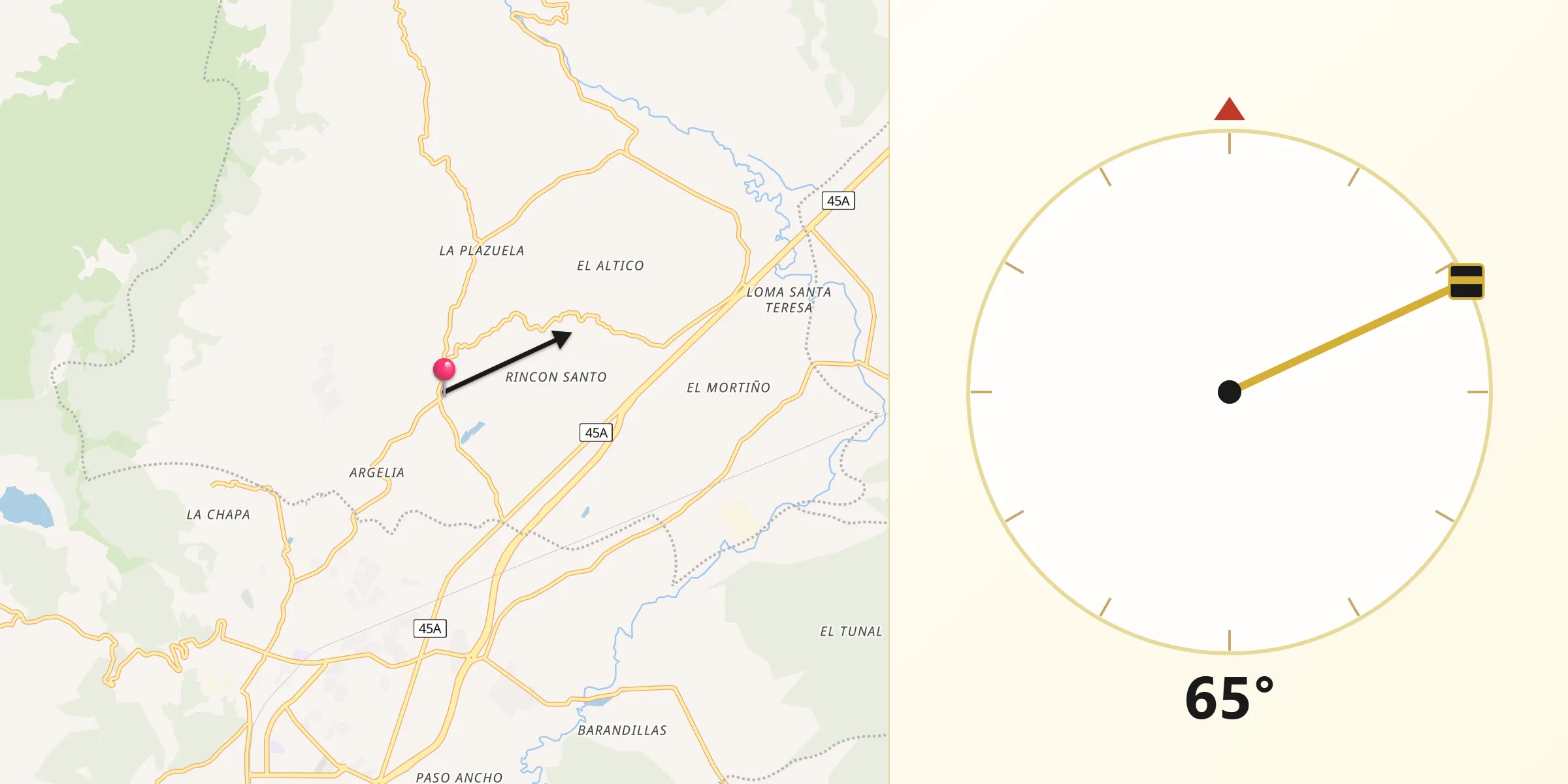 Dirección de la Qibla desde Cogua