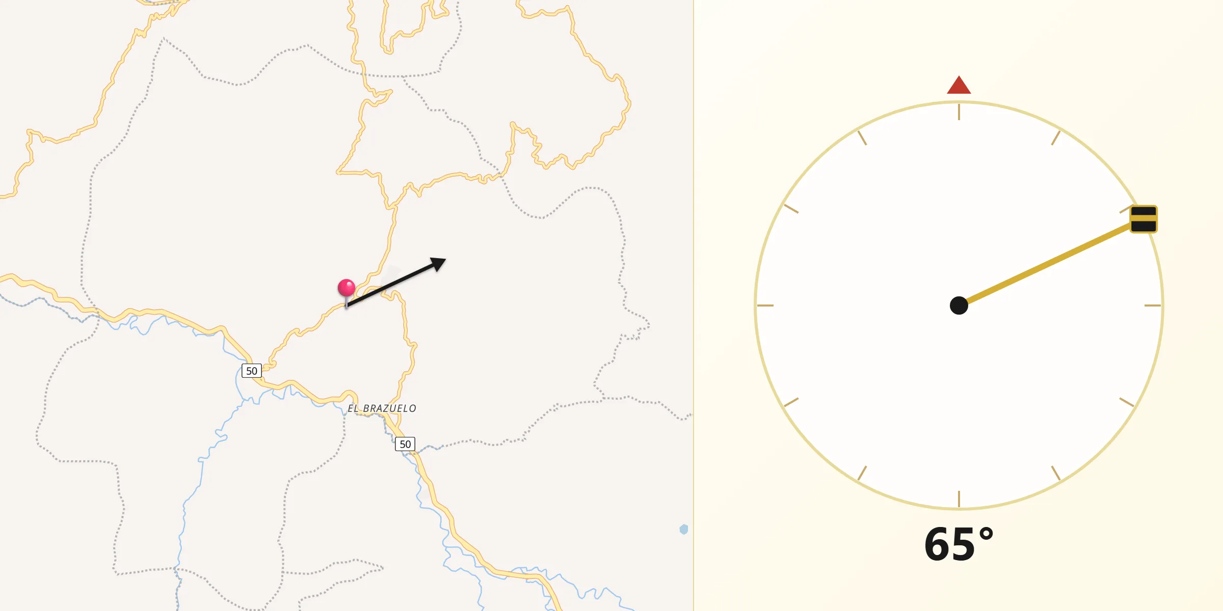 Dirección de la Qibla desde Nocaima