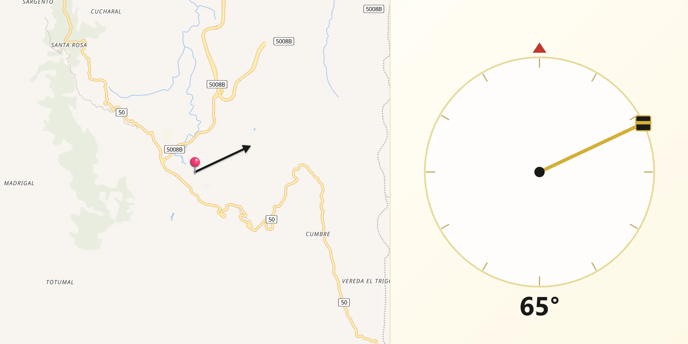 Dirección de la Qibla desde Guaduas