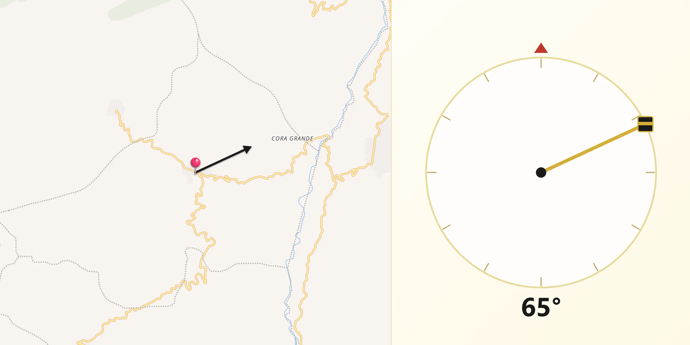 Dirección de la Qibla desde Tenza