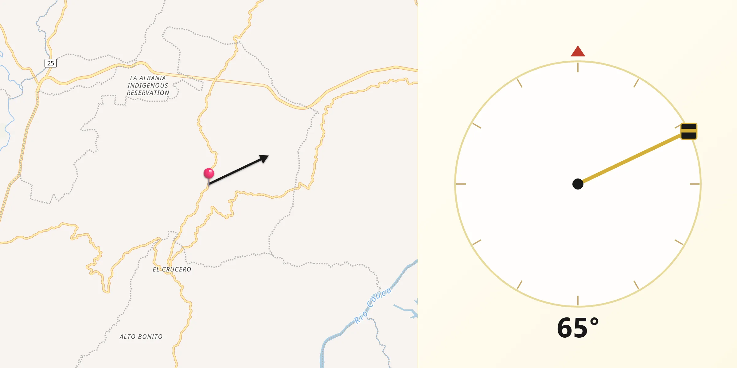 Dirección de la Qibla desde San José