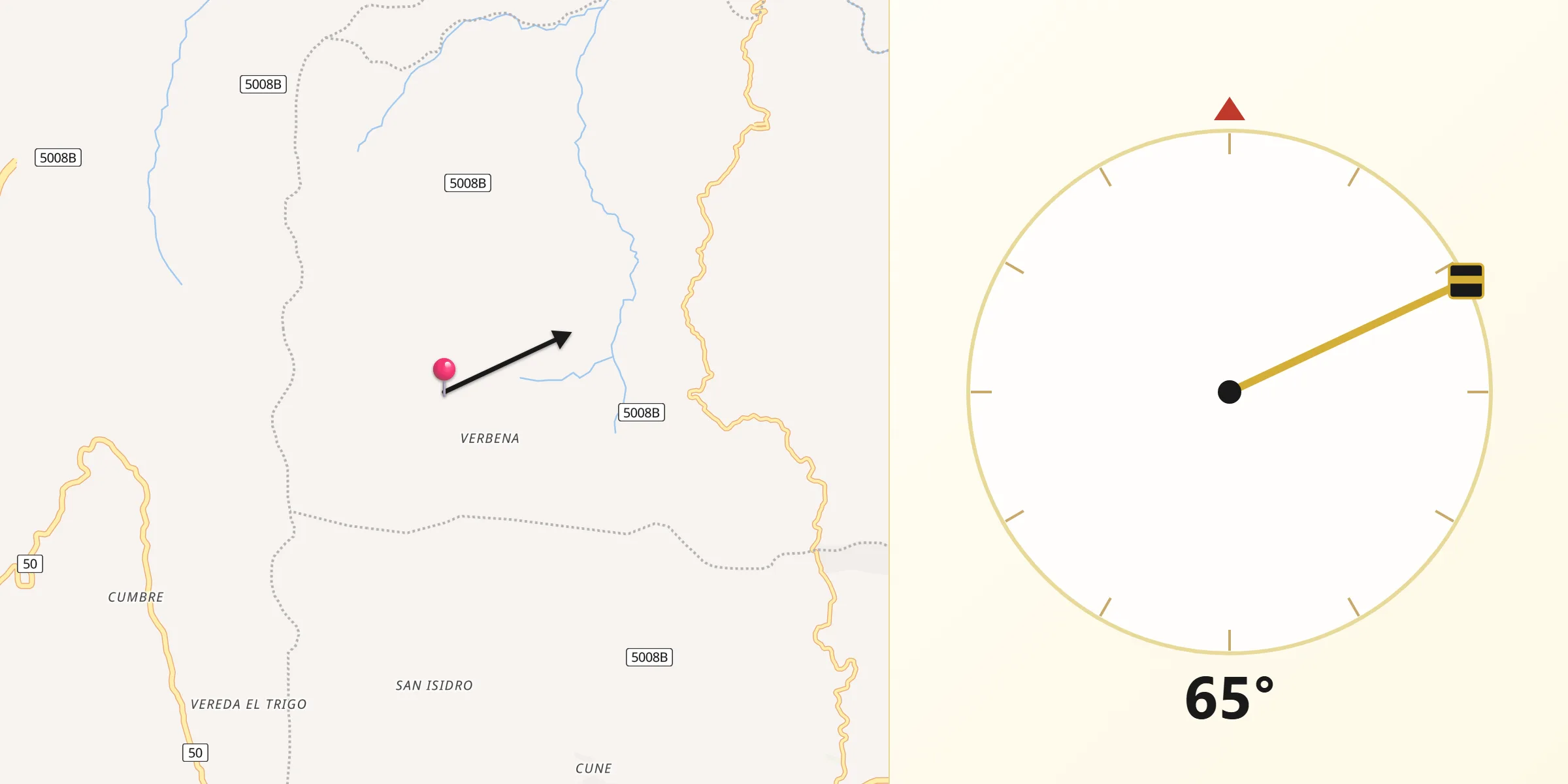 Dirección de la Qibla desde Quebradanegra
