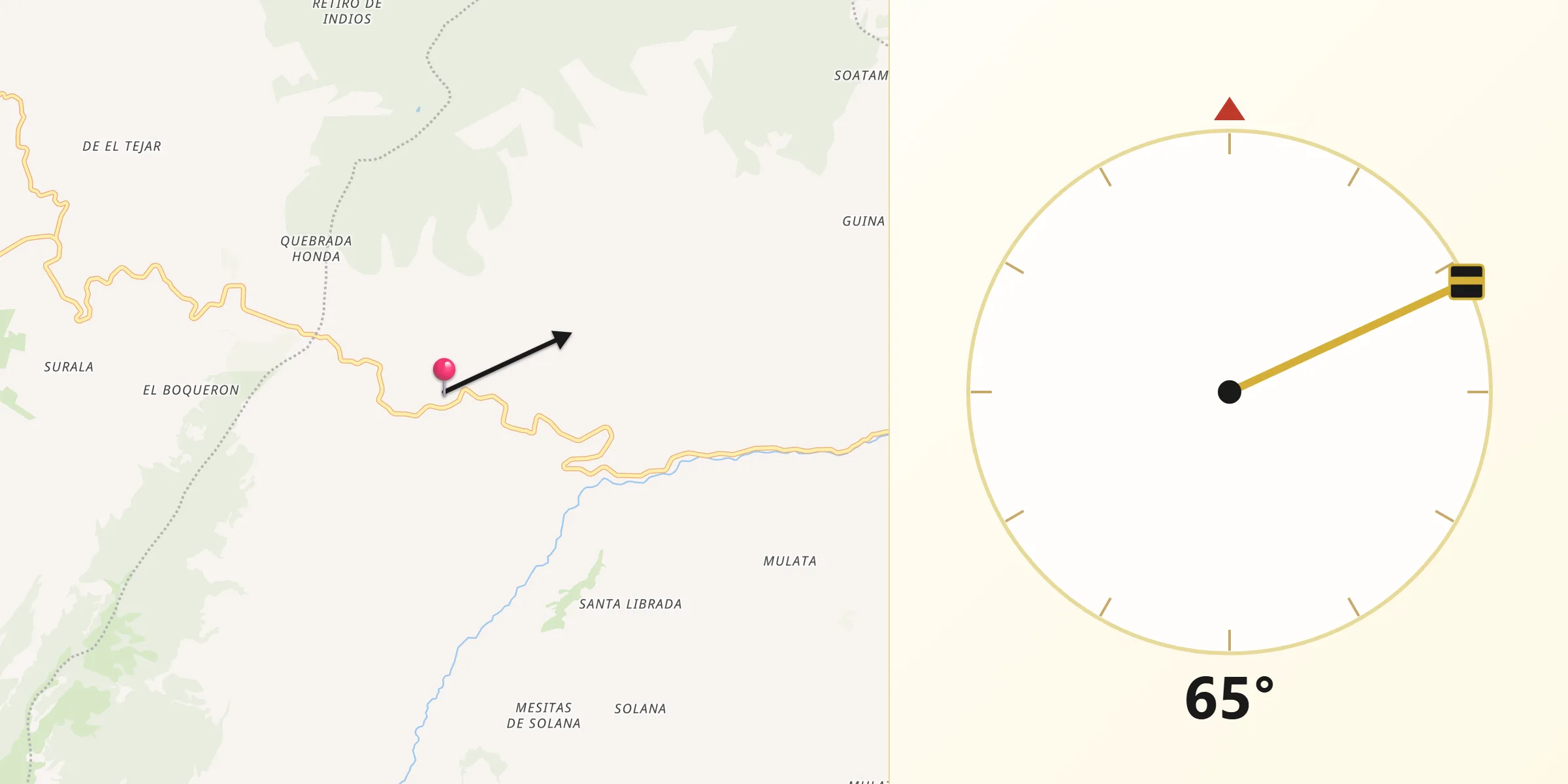 Dirección de la Qibla desde Macheta