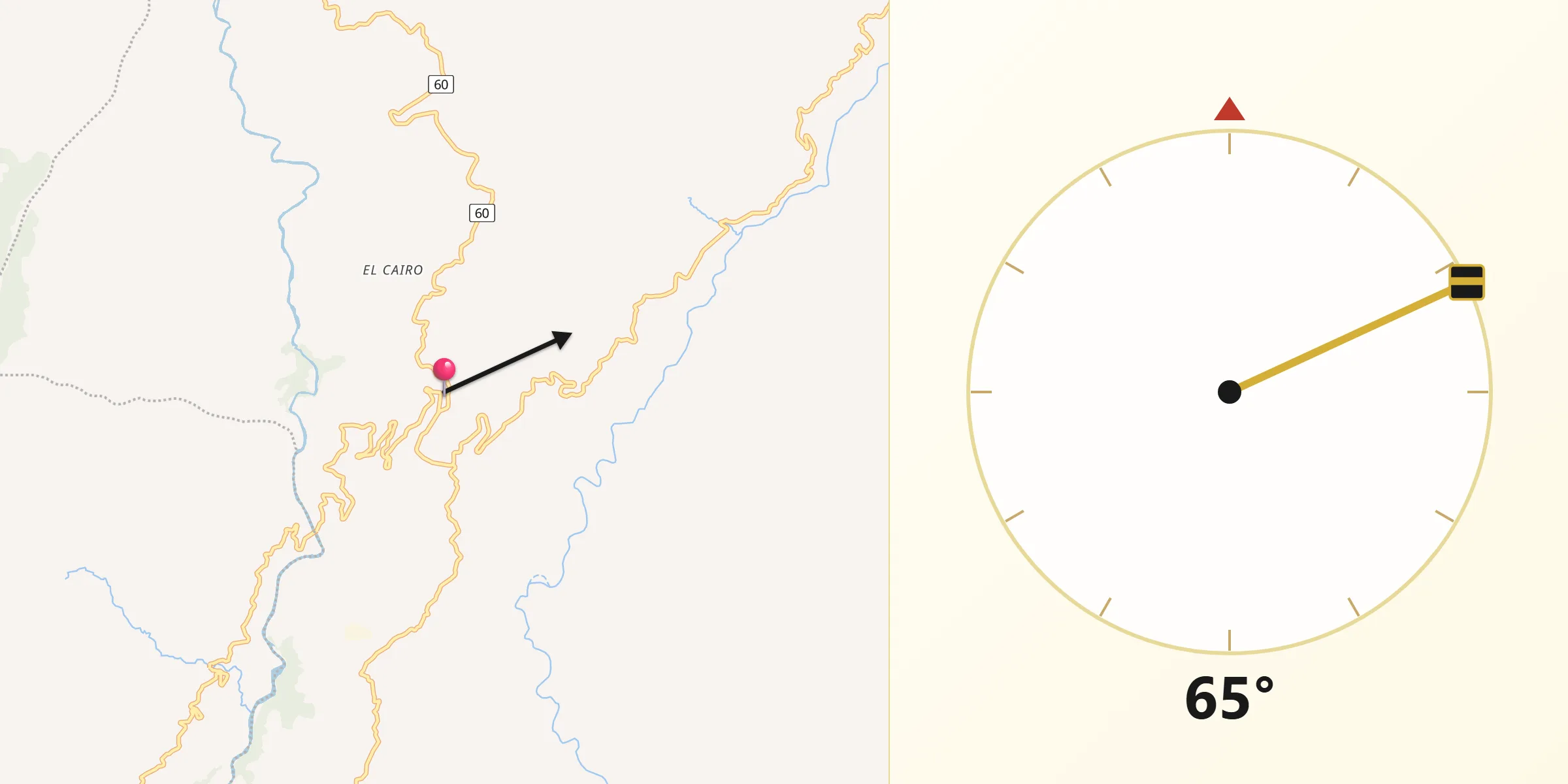 Dirección de la Qibla desde Páez
