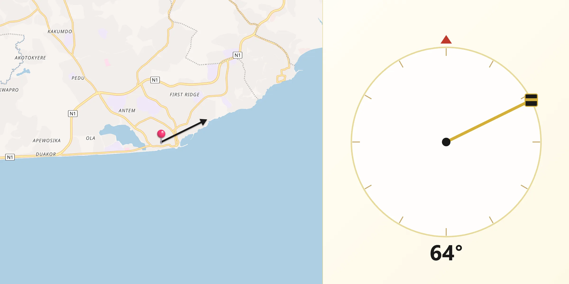 Qibla Direction from Cape Coast