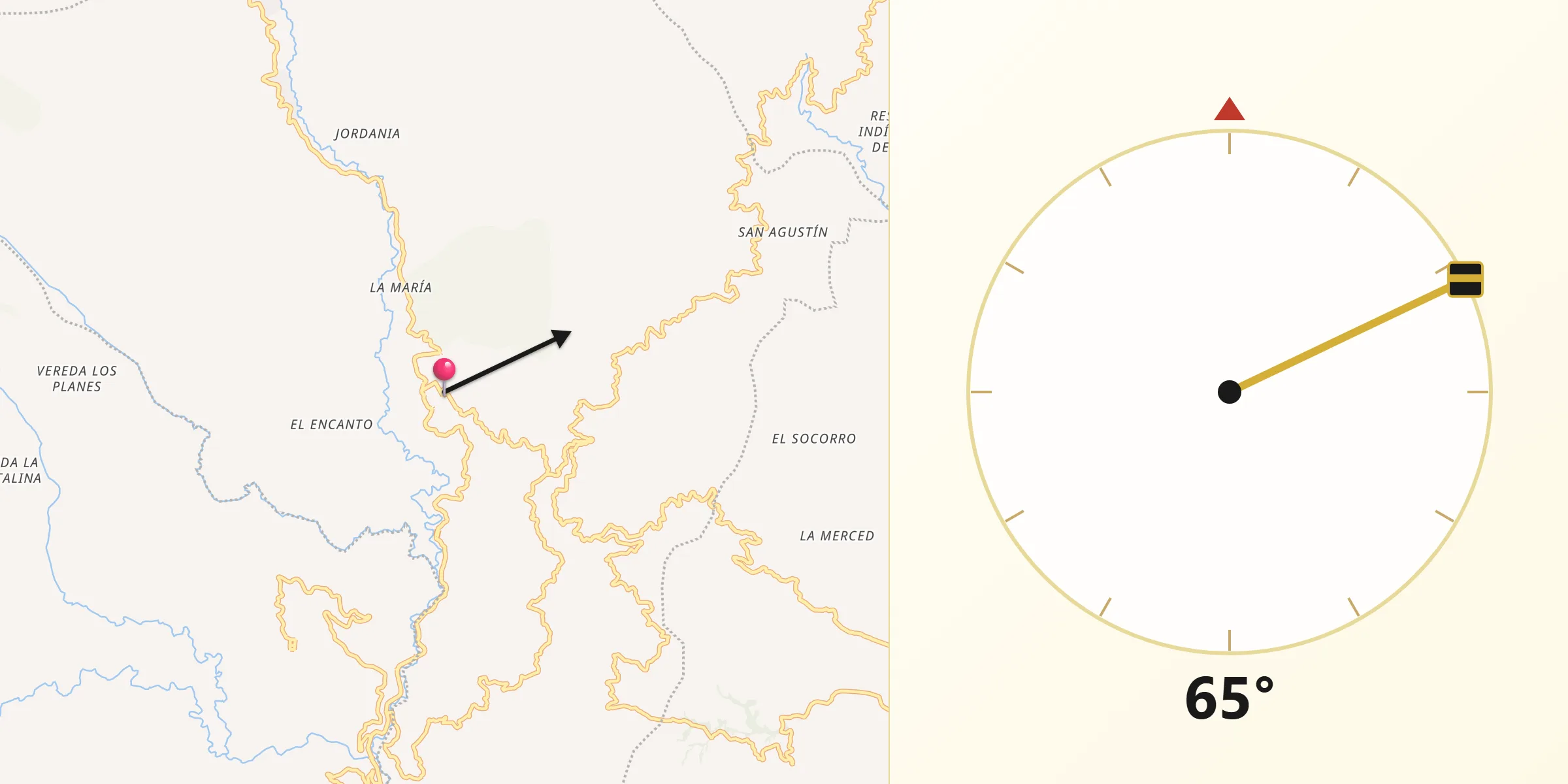 Dirección de la Qibla desde Apía