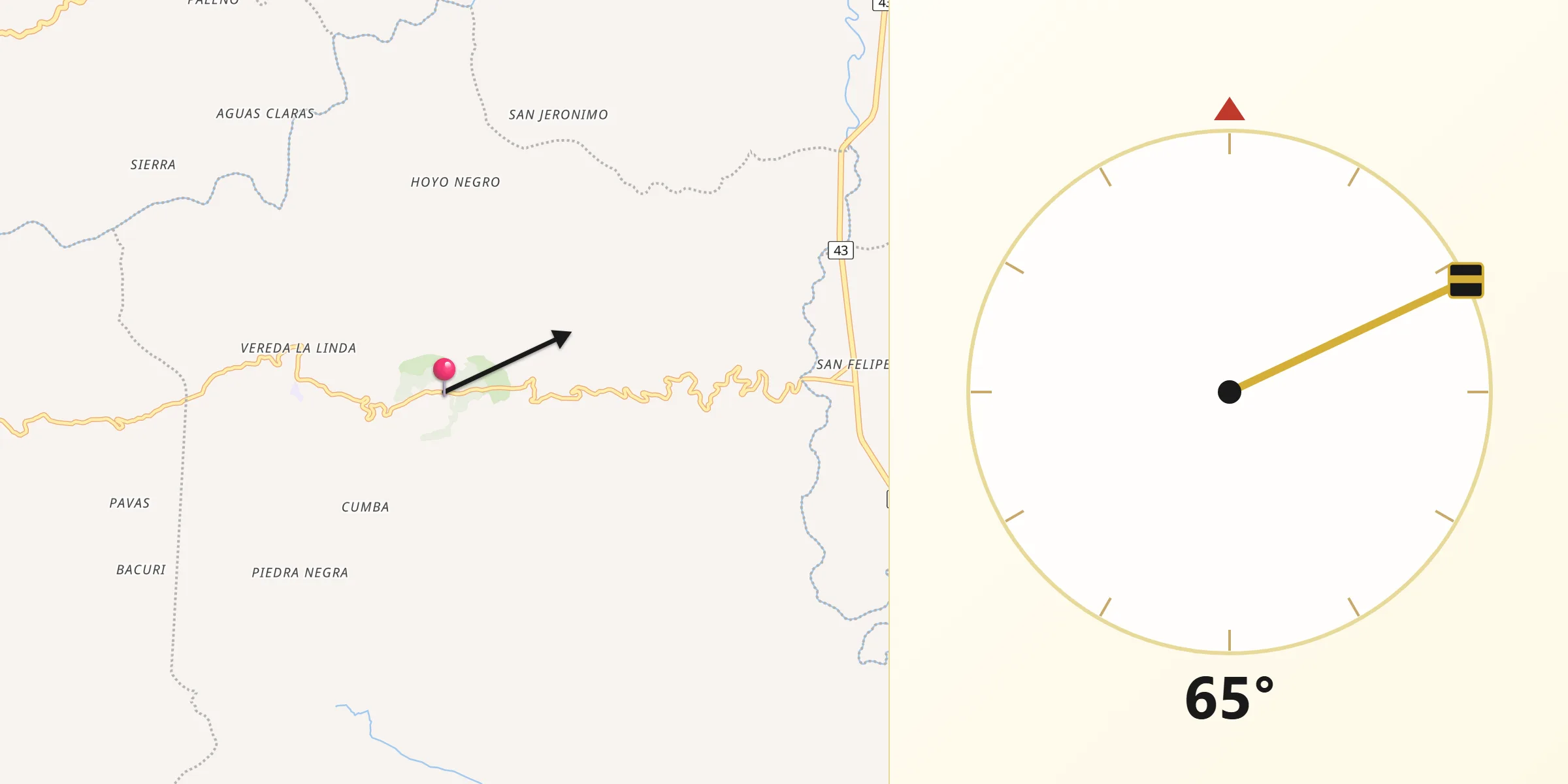 Dirección de la Qibla desde Falan