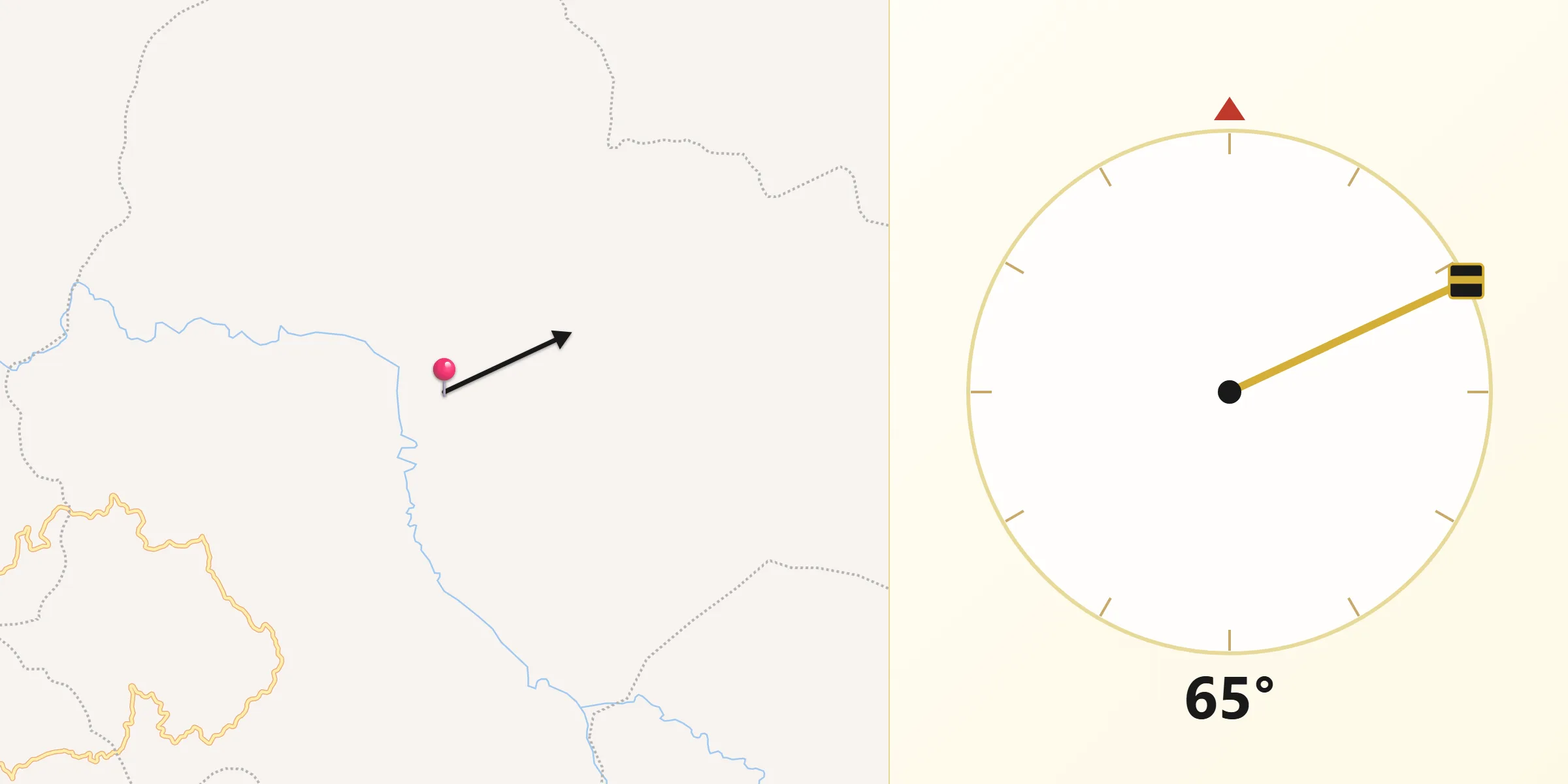 Dirección de la Qibla desde Vergara