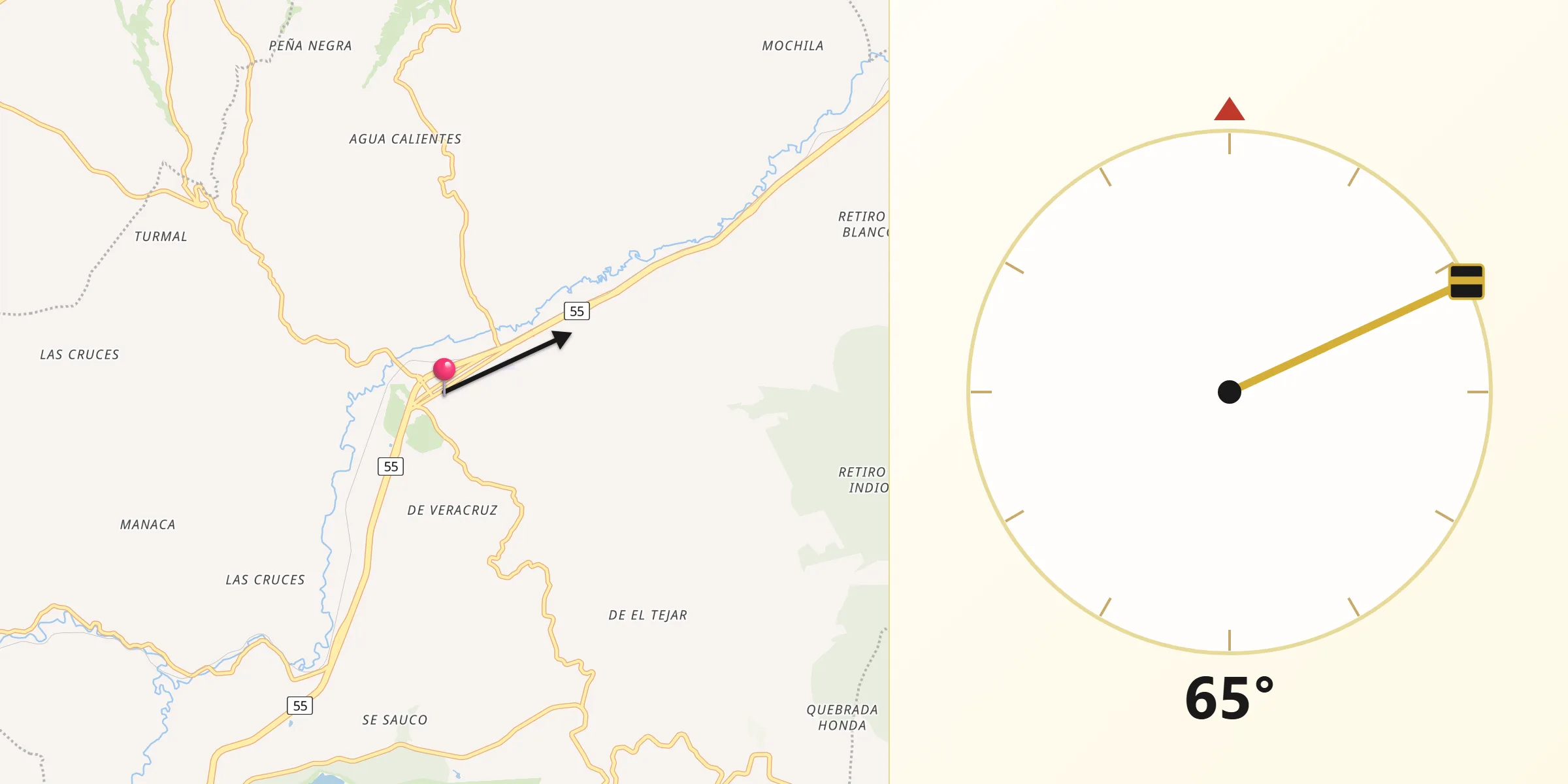 Dirección de la Qibla desde Chocontá