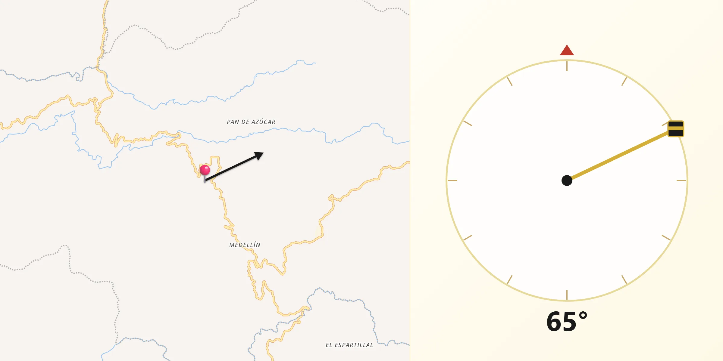 Dirección de la Qibla desde Neira