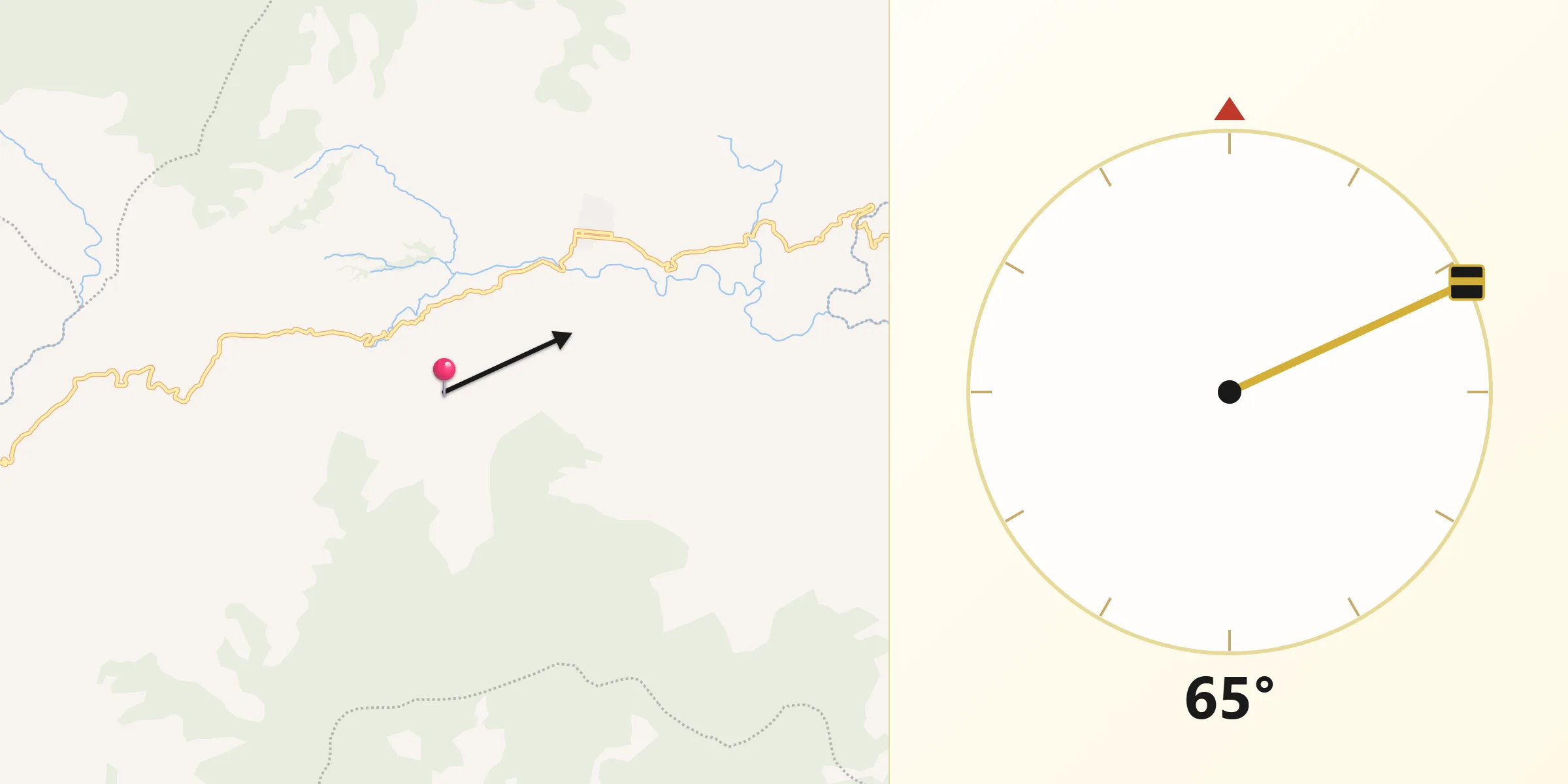 Dirección de la Qibla desde Chameza