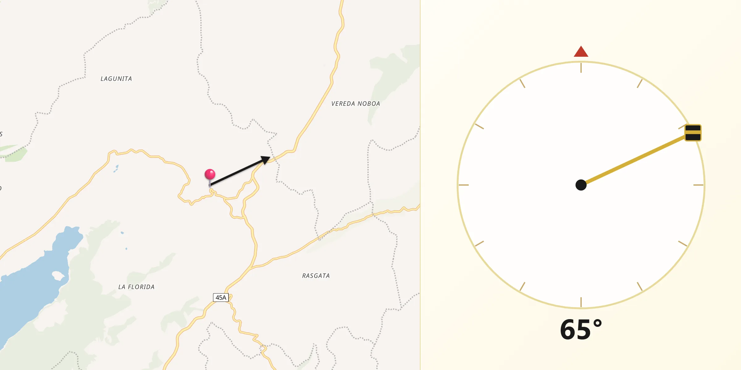 Dirección de la Qibla desde Tausa