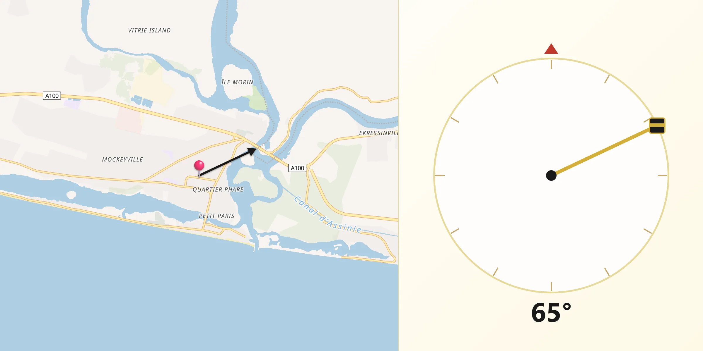Direction vers la Qibla depuis Grand-Bassam