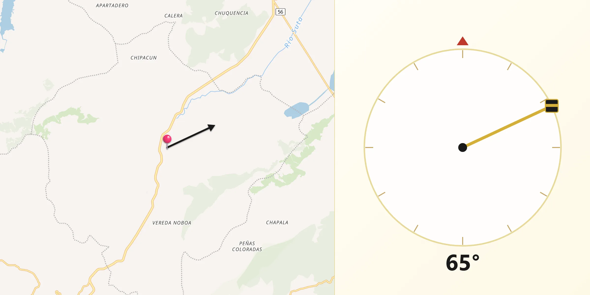 Dirección de la Qibla desde Sutatausa