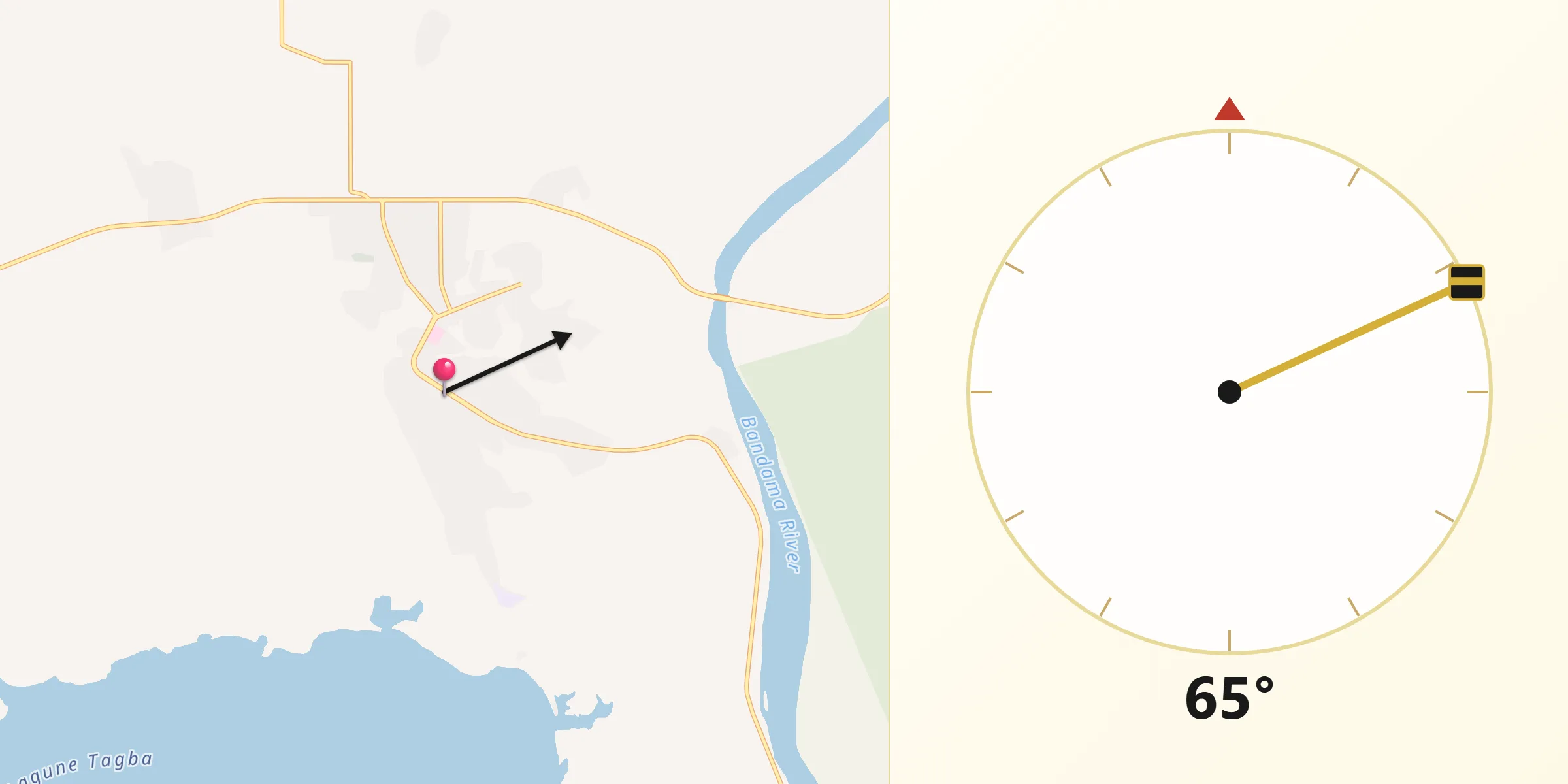 Direction vers la Qibla depuis Grand-Lahou