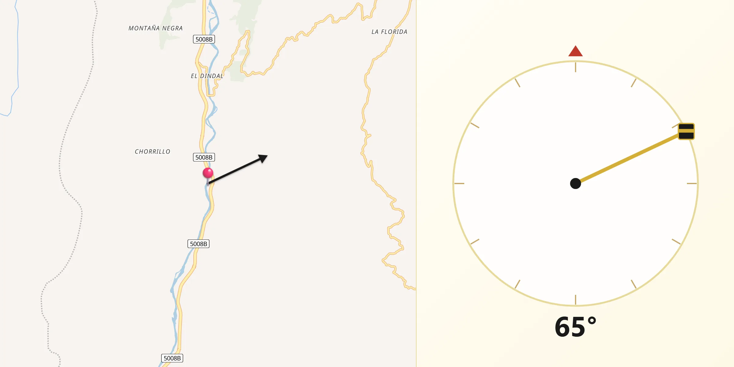 Dirección de la Qibla desde Cachipay