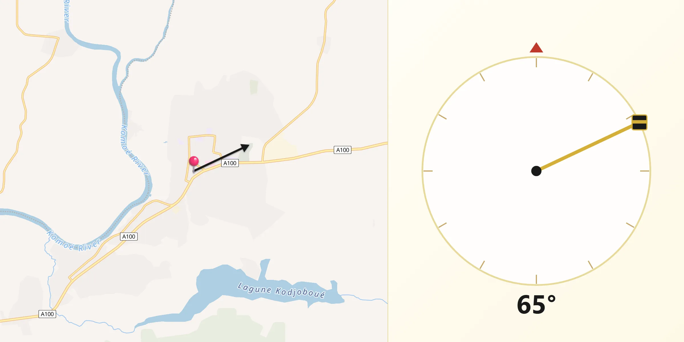 Direction vers la Qibla depuis Bonoua