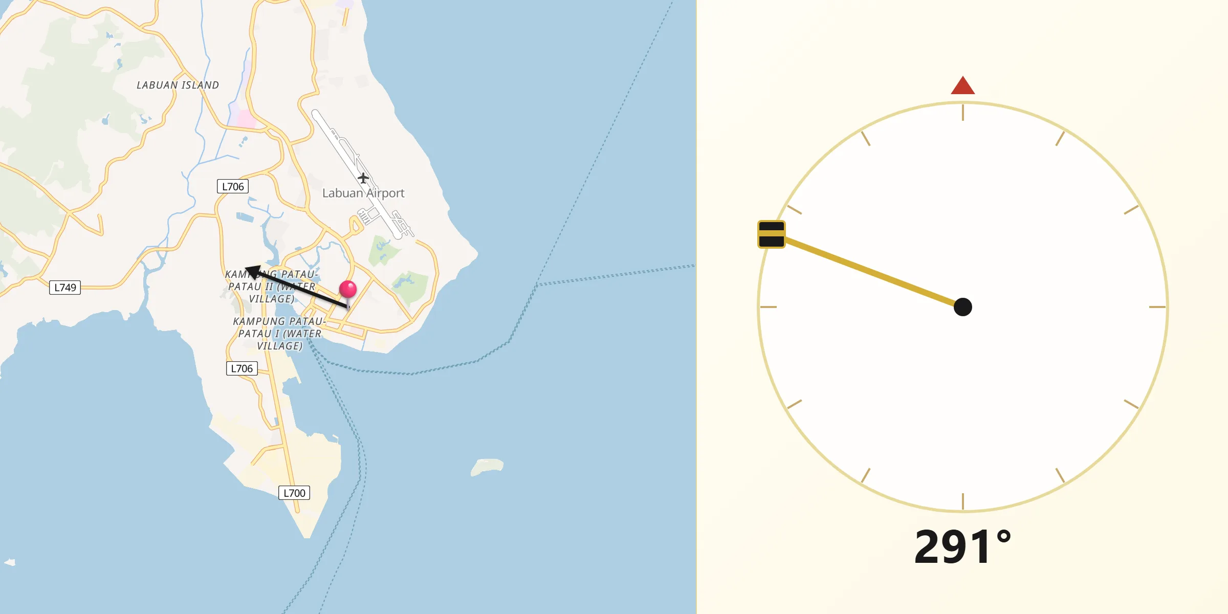 Qibla Direction from Labuan