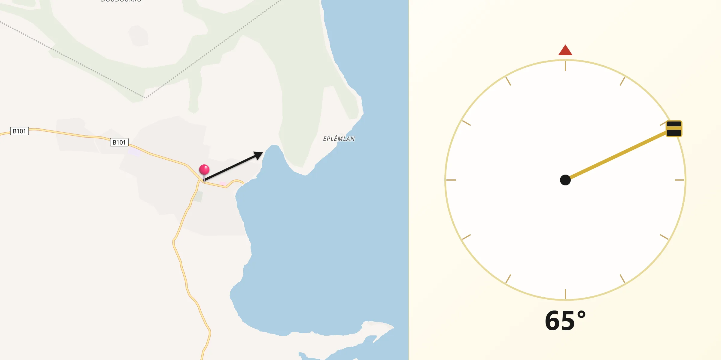 Direction vers la Qibla depuis Adiaké