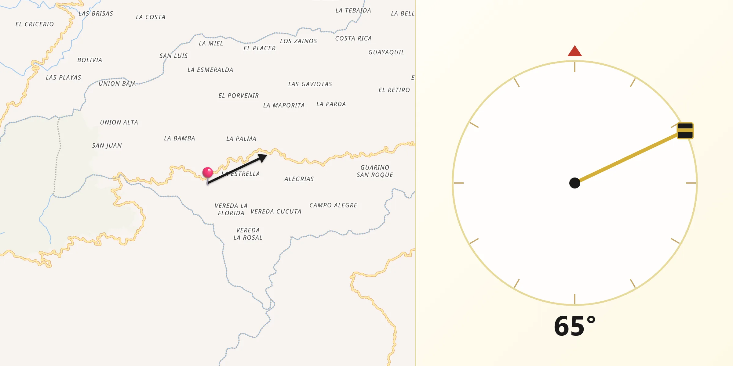 Dirección de la Qibla desde Marquetalia