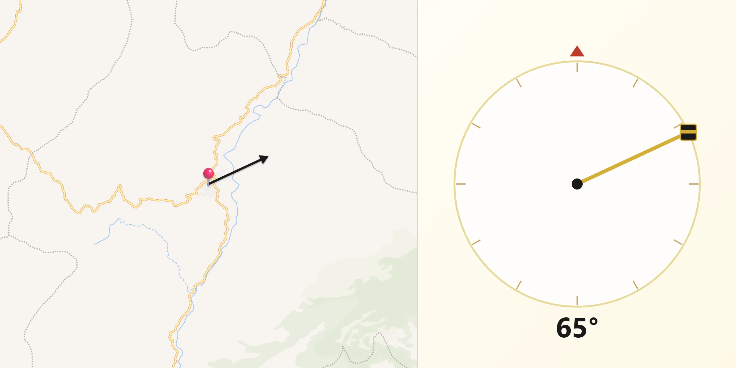 Dirección de la Qibla desde Tibaná