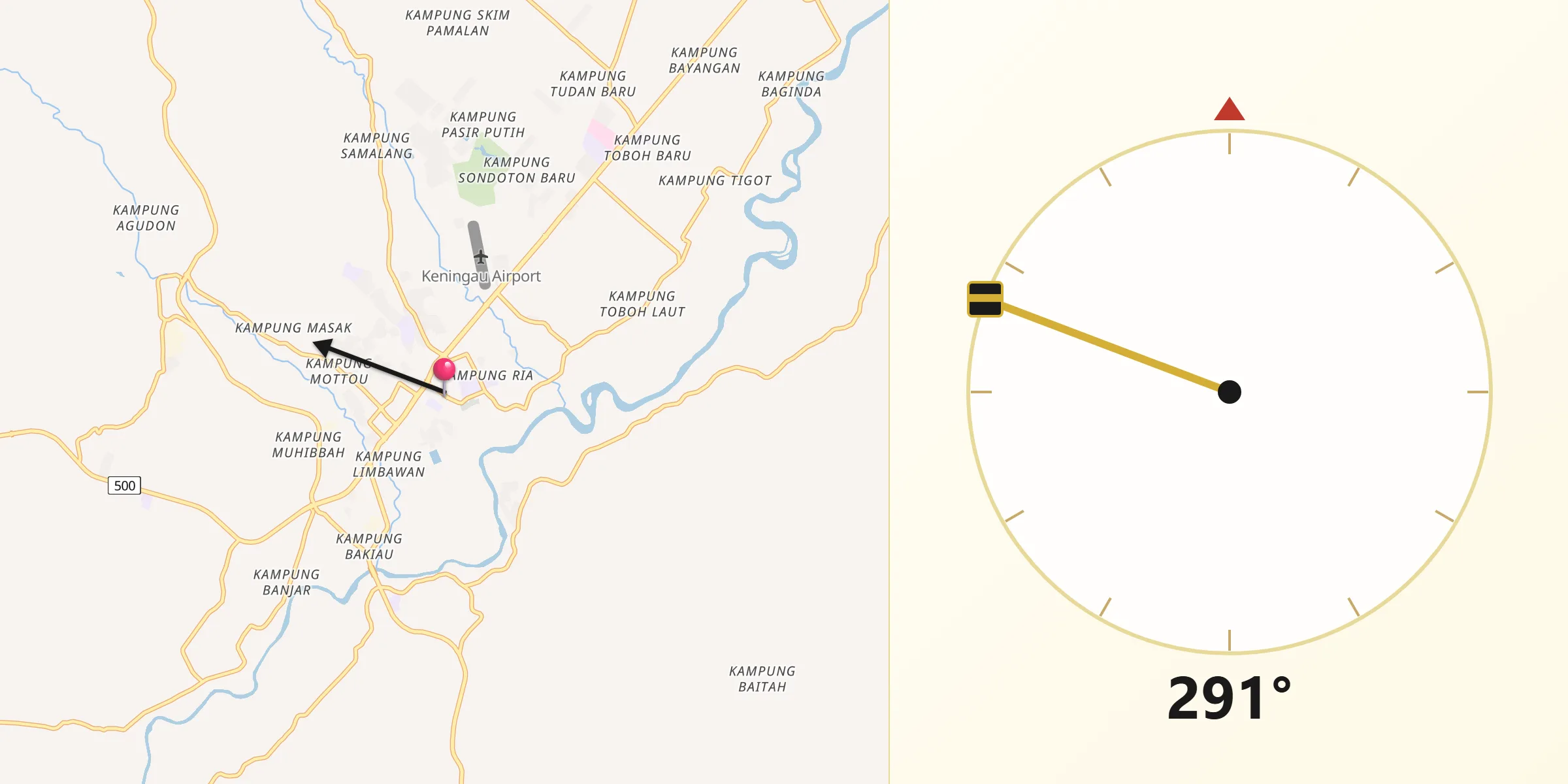 Direction vers la Qibla depuis Keningau