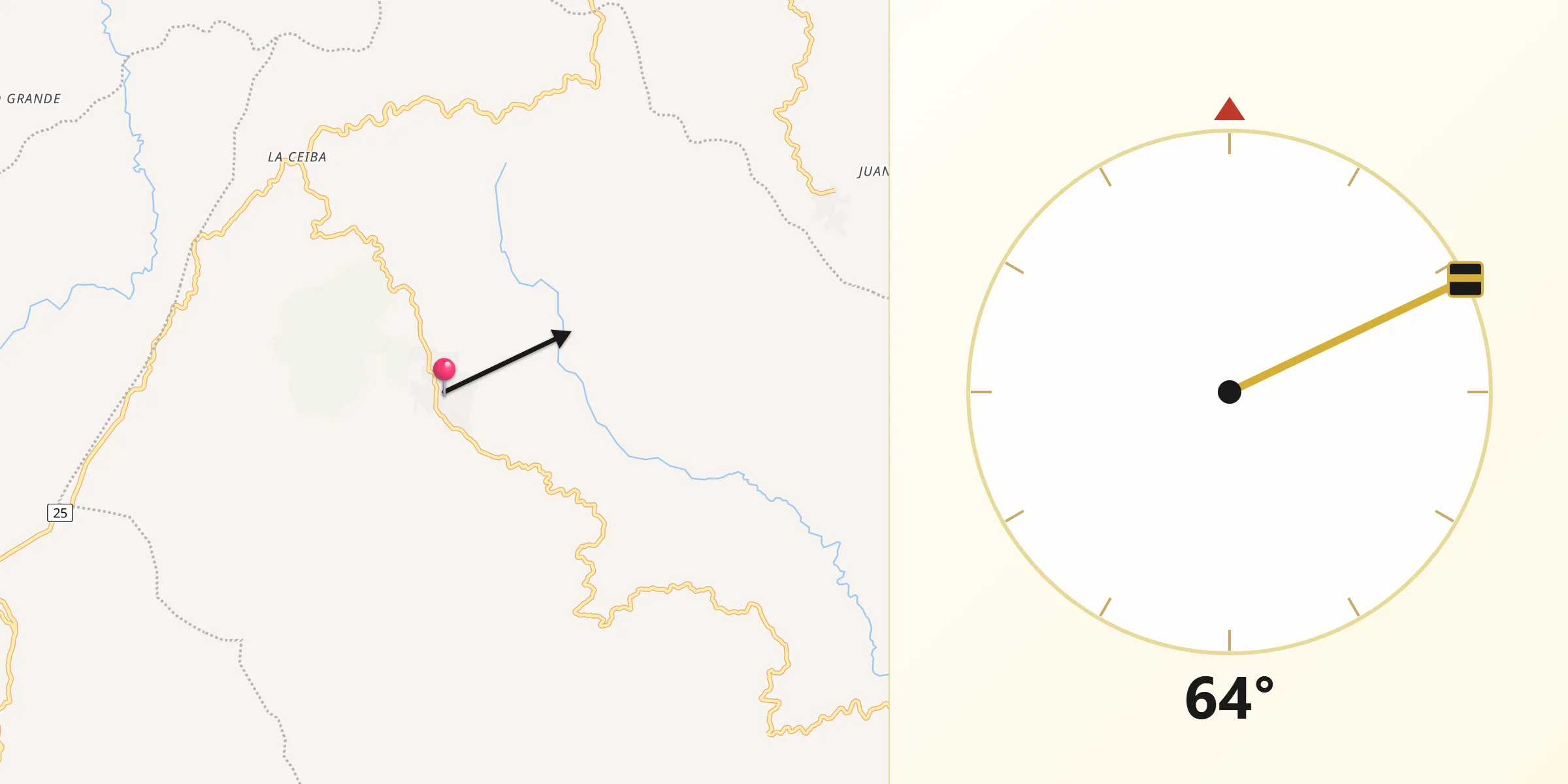 Dirección de la Qibla desde Quinchía