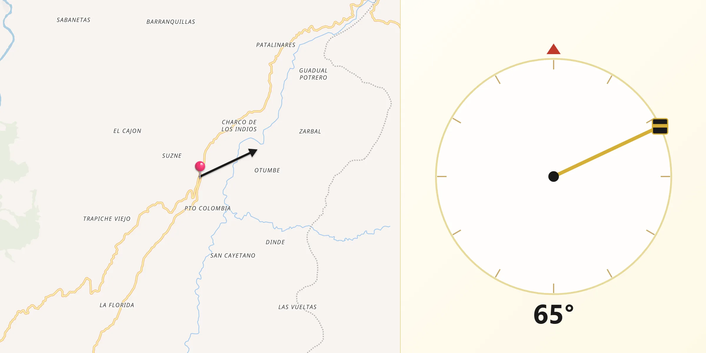 Dirección de la Qibla desde Caparrapí